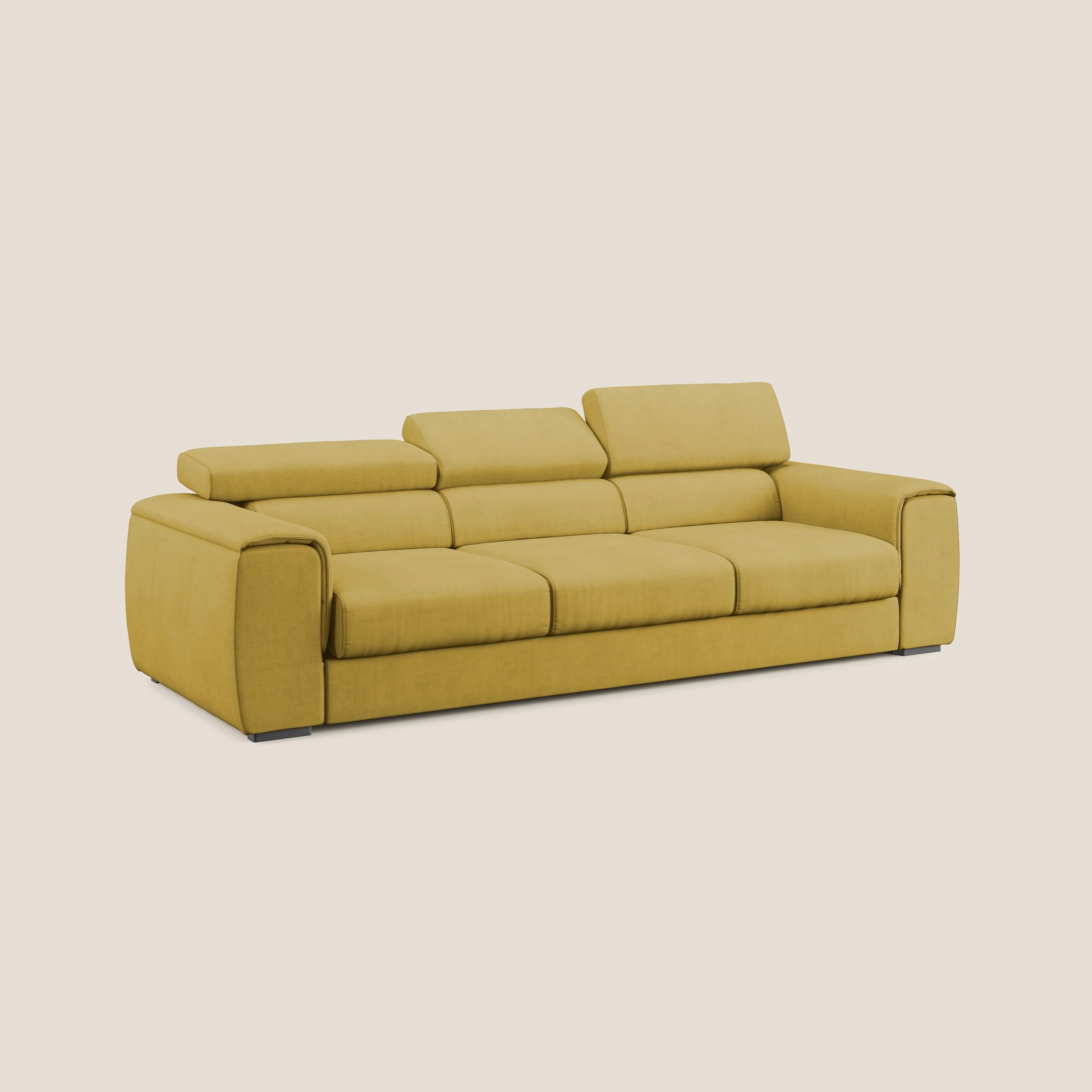 Zeno Canapé avec pouf extractible à 3 assises en tissu doux imperméable T02 jaune - Image 3