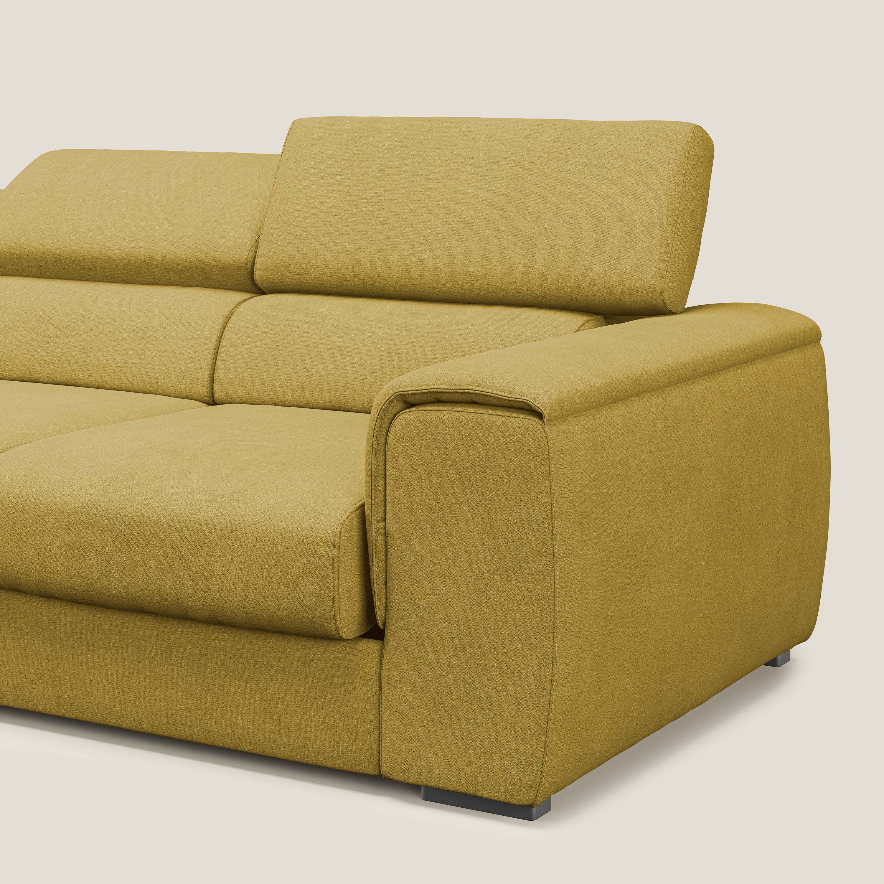Zeno Canapé avec pouf extractible à 3 assises en tissu doux imperméable T02 jaune - Image 8