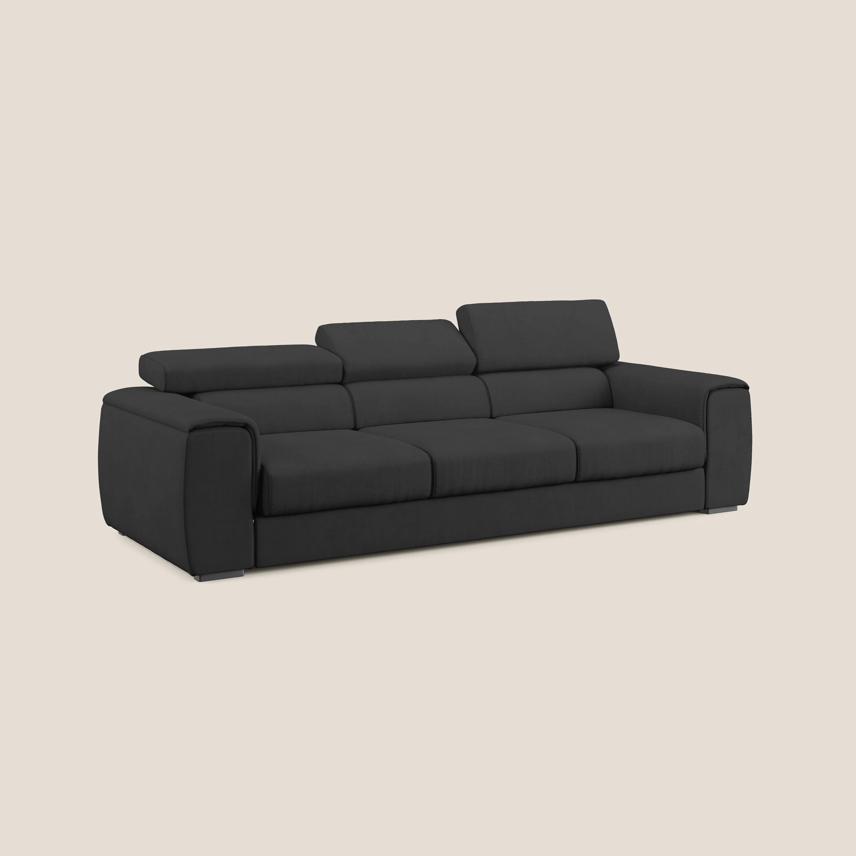 Zeno Canapé avec pouf extractible à 3 assises en tissu doux imperméable T02 noir - Image 3