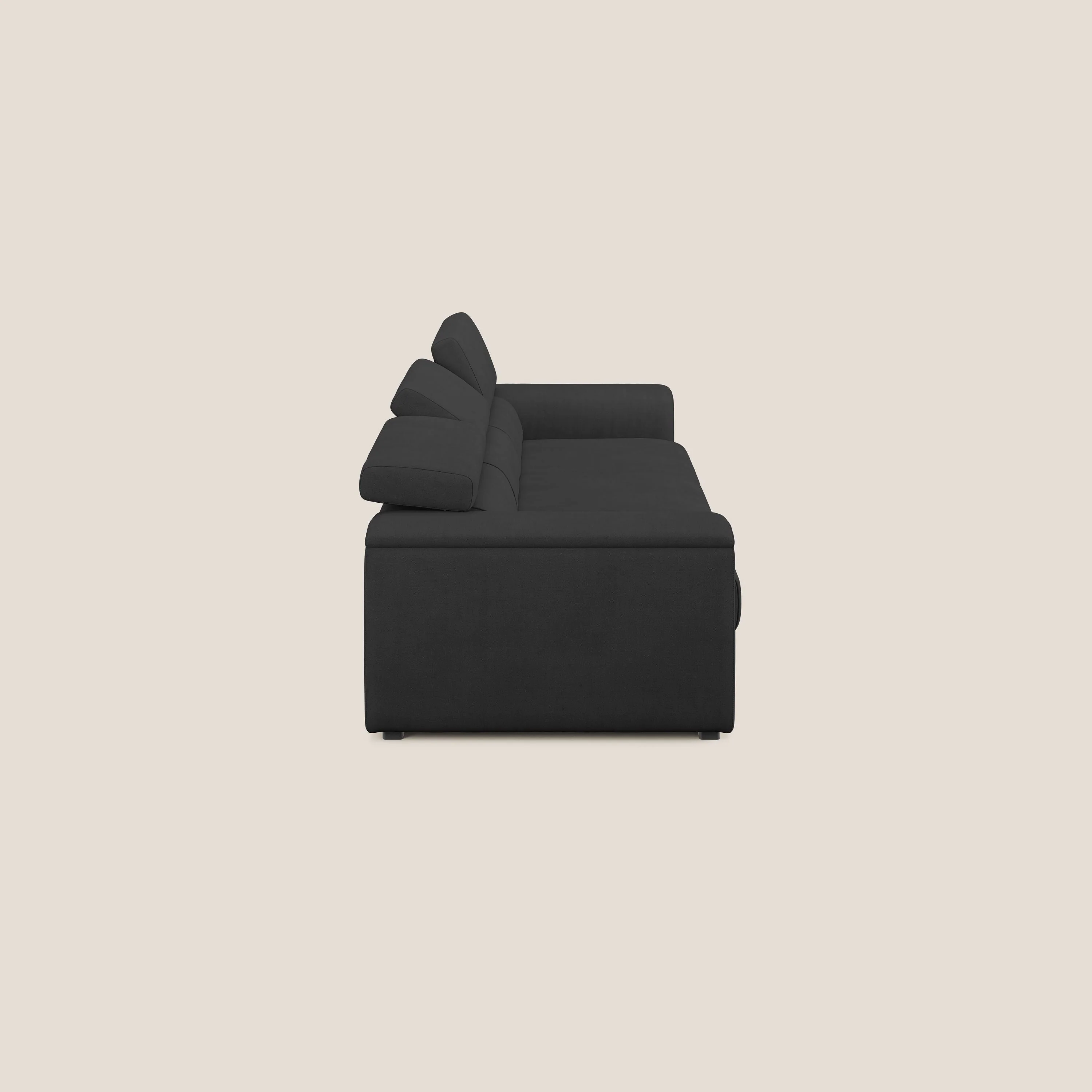 Zeno Canapé avec pouf extractible à 3 assises en tissu doux imperméable T02 noir - Image 4