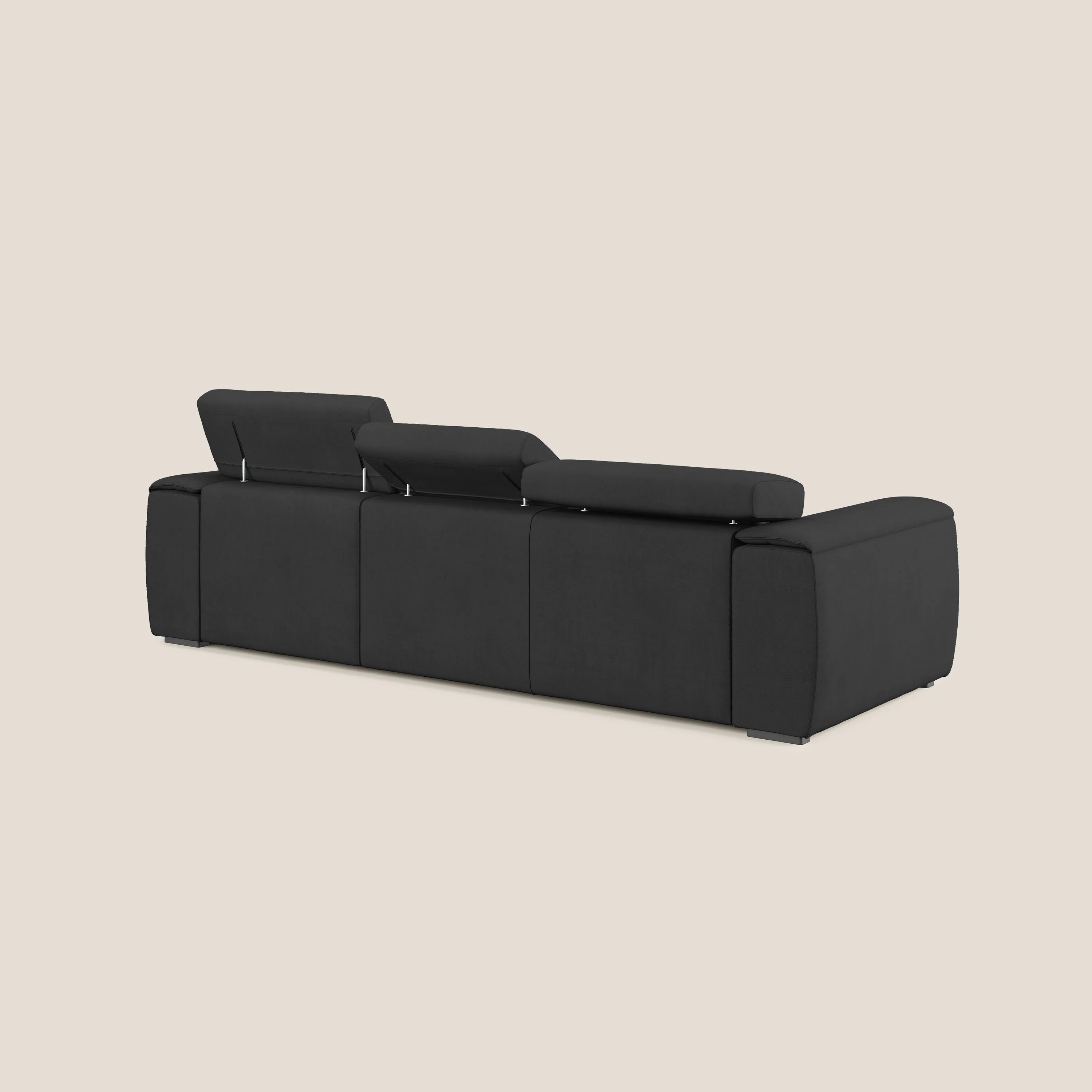 Zeno Canapé avec pouf extractible à 3 assises en tissu doux imperméable T02 noir - Image 5