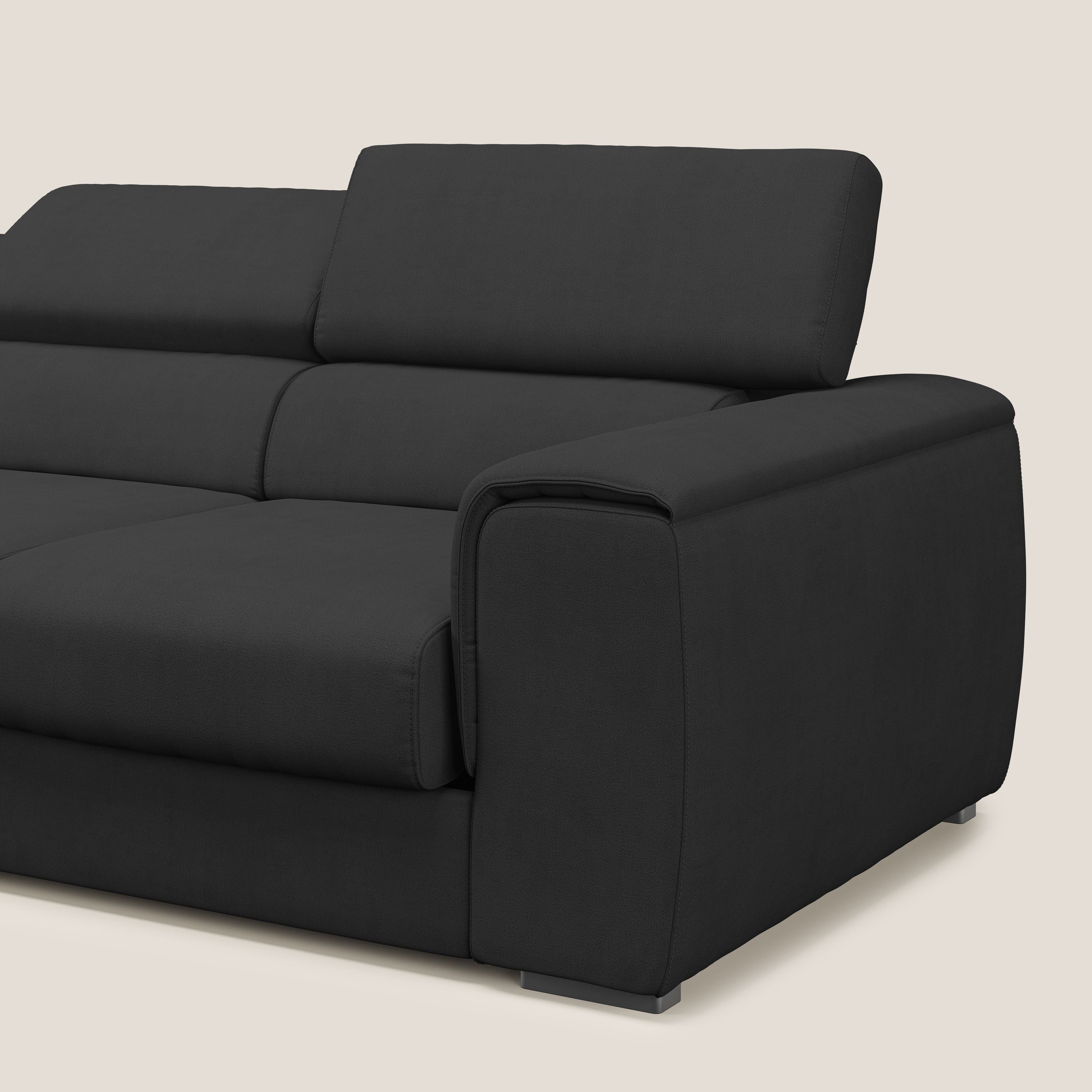 Zeno Canapé avec pouf extractible à 3 assises en tissu doux imperméable T02 noir - Image 8