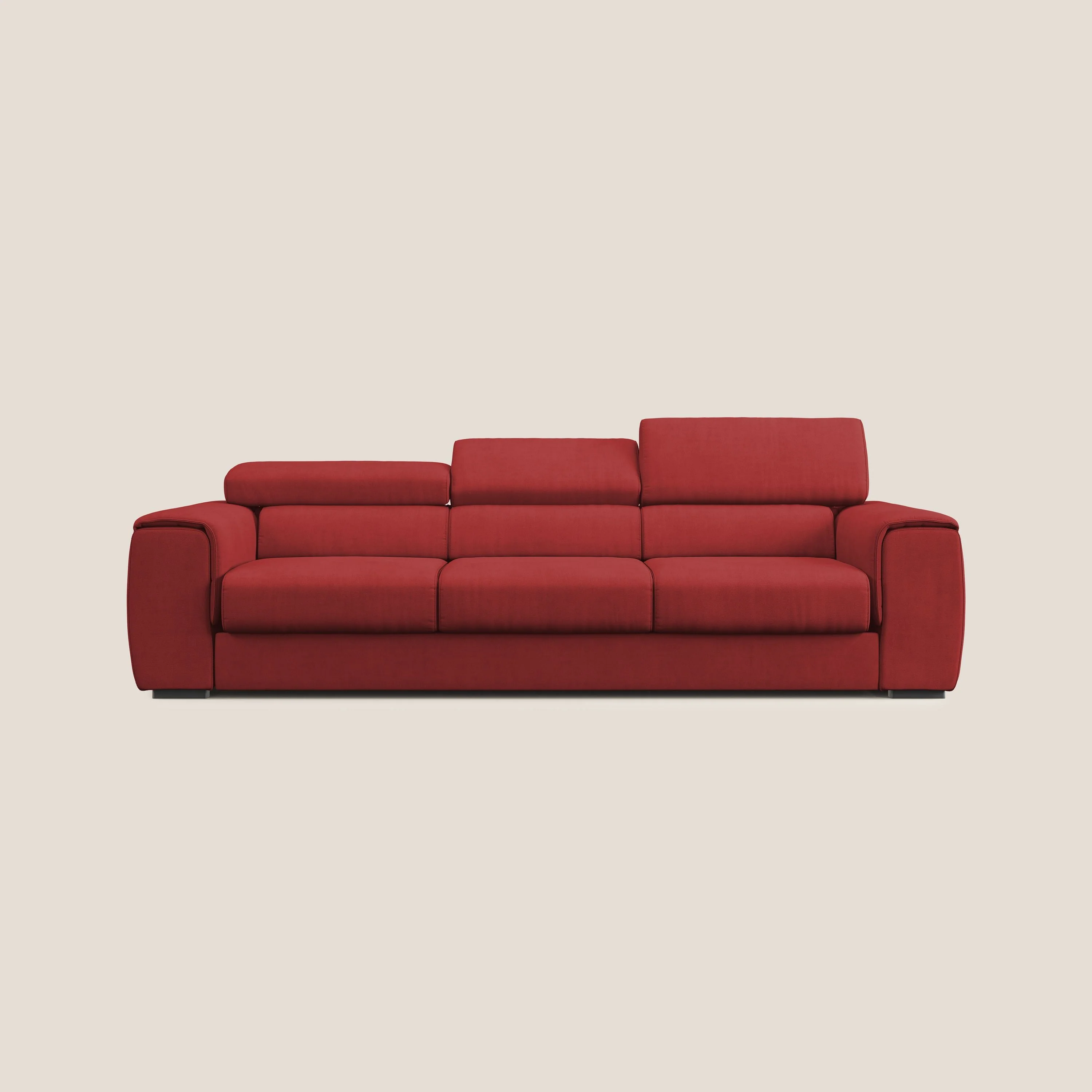 Zeno Canapé avec pouf extractible à 3 assises en tissu doux imperméable T02 rouge