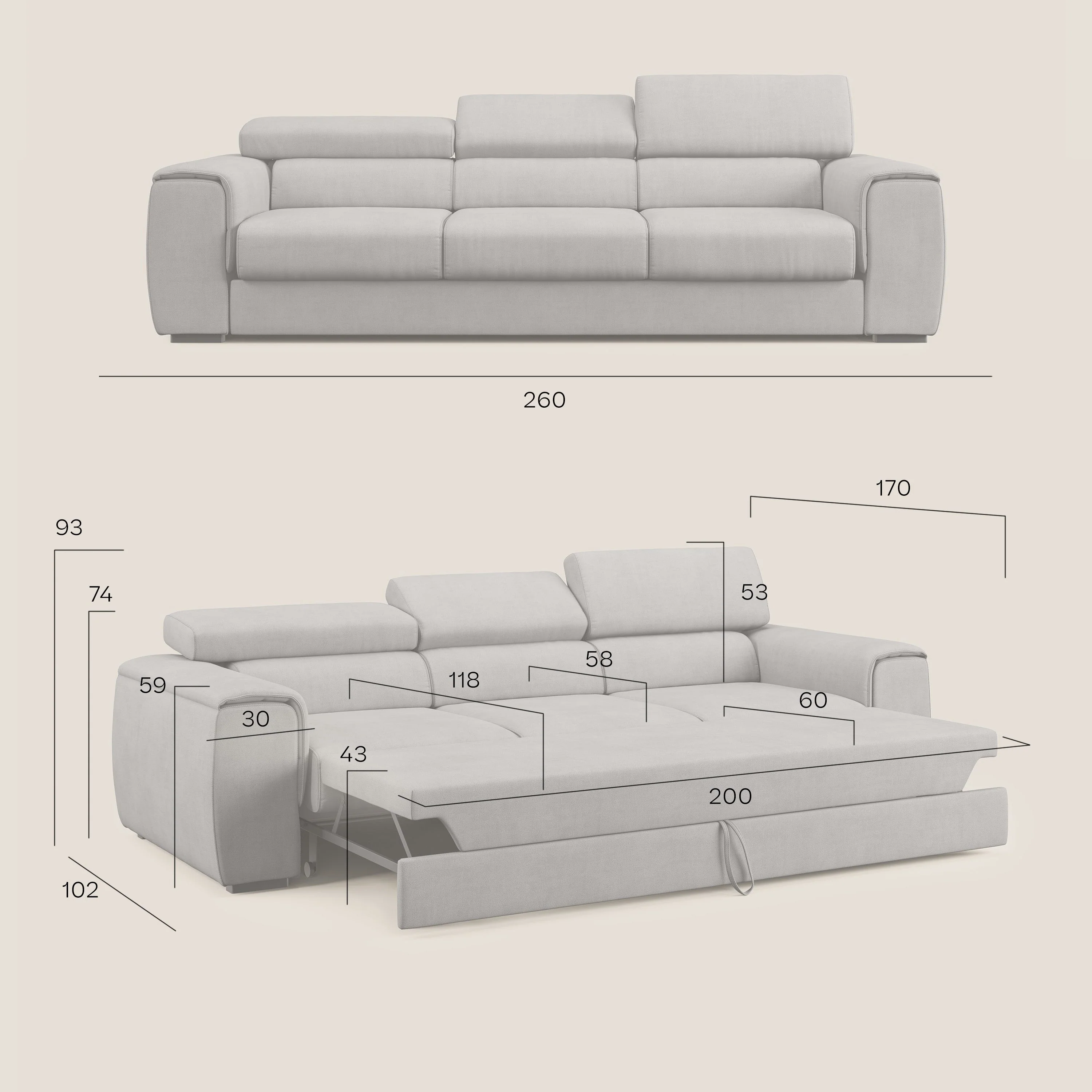Zeno Canapé avec pouf extractible à 3 assises en tissu doux imperméable T02 rouge - Image 10