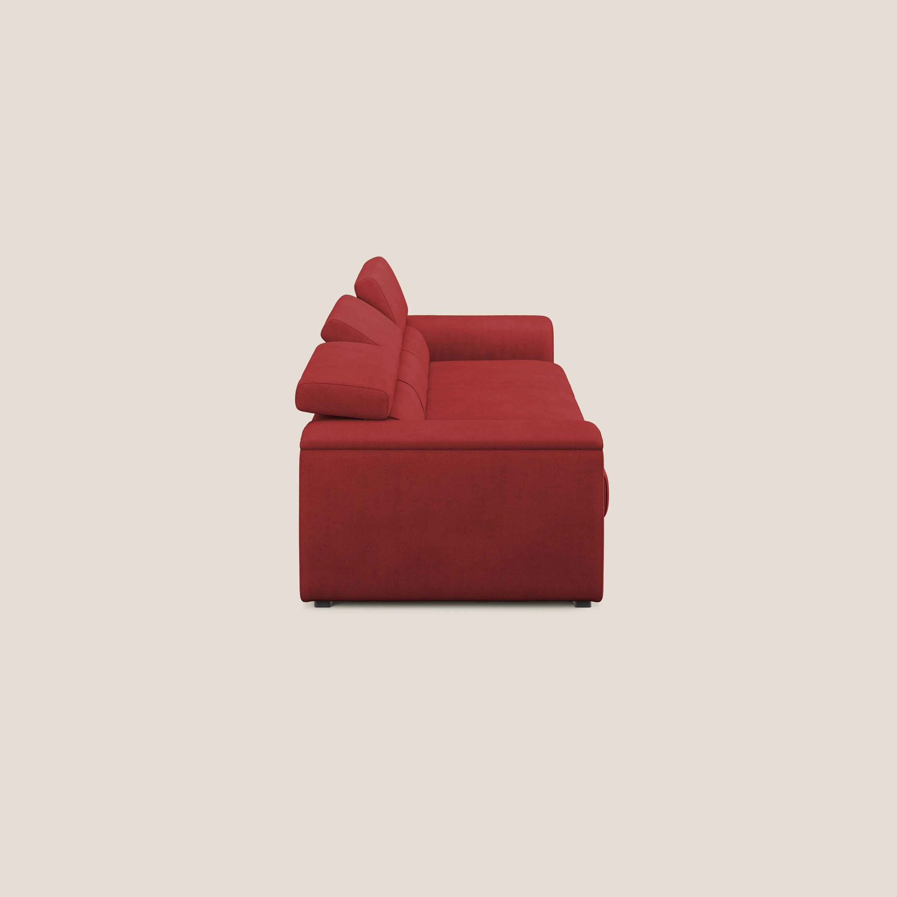 Zeno Canapé avec pouf extractible à 3 assises en tissu doux imperméable T02 rouge - Image 4