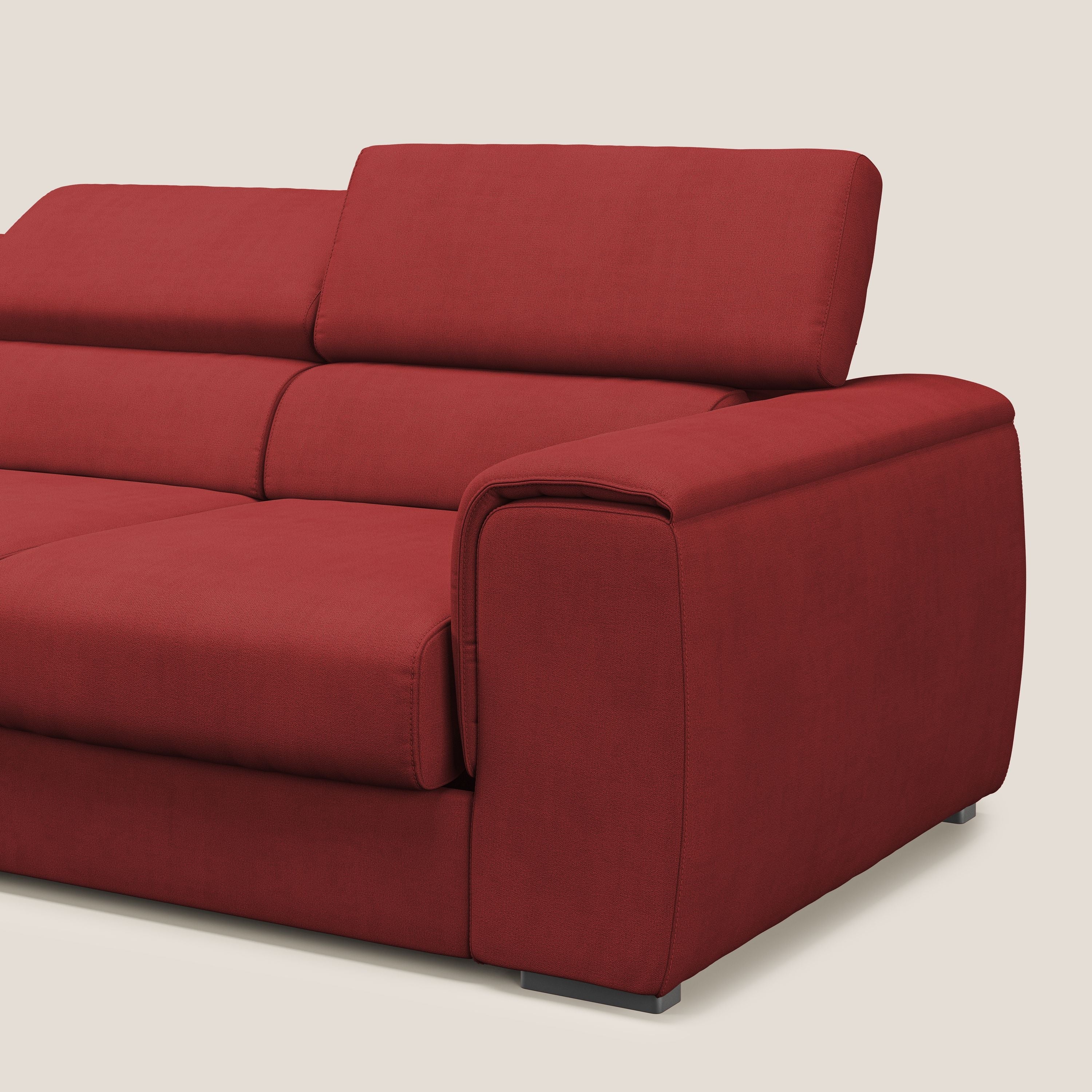 Zeno Canapé avec pouf extractible à 3 assises en tissu doux imperméable T02 rouge - Image 8
