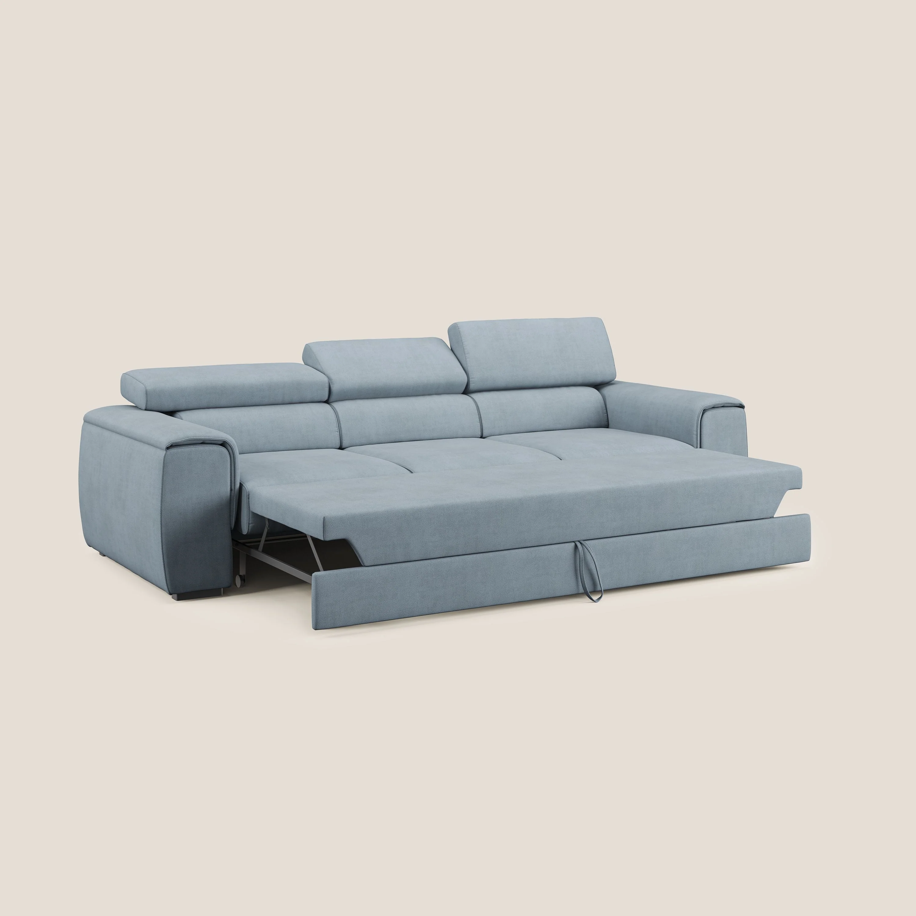 Zeno Canapé avec pouf extractible à 3 assises en tissu doux imperméable T02 sucre glace - Image 4
