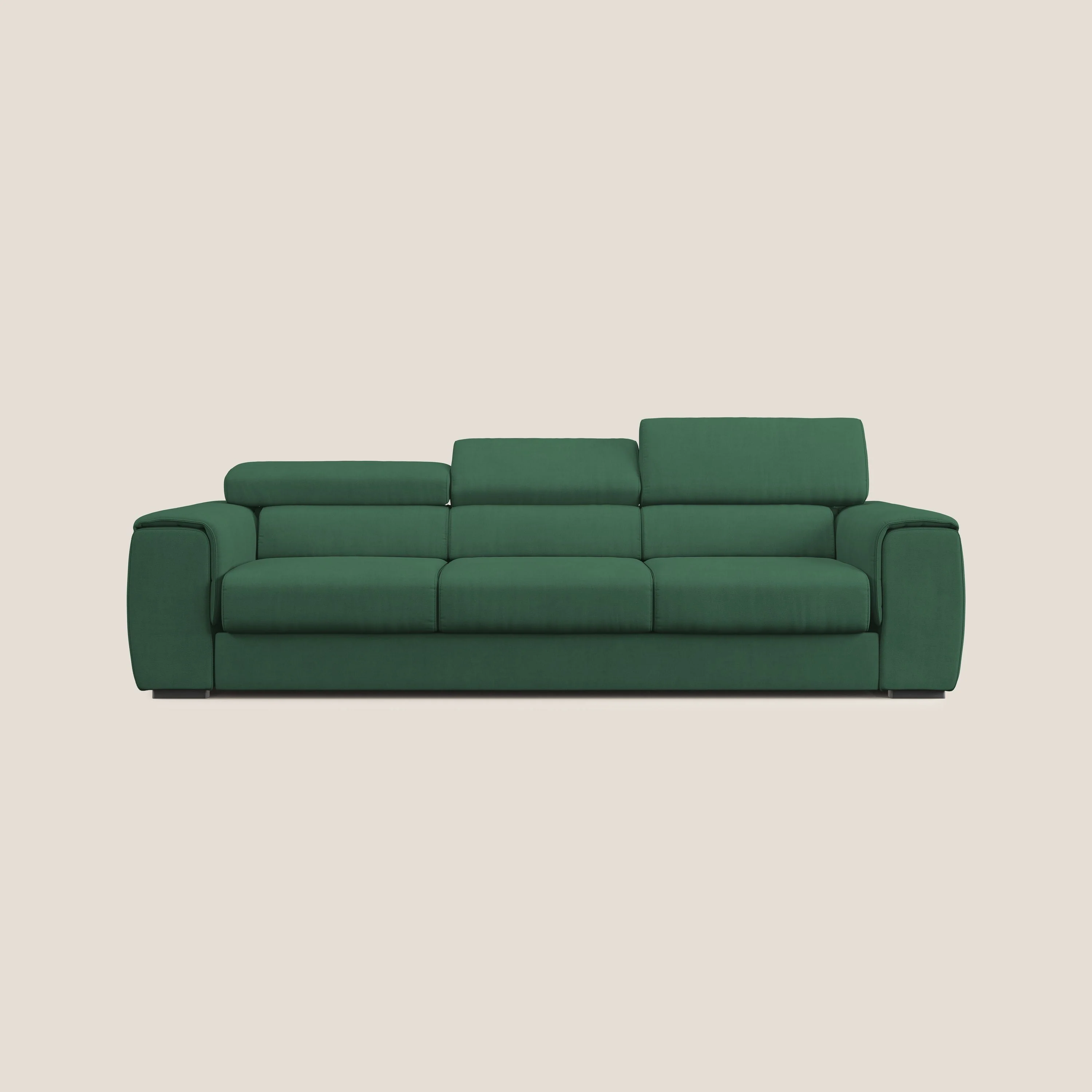 Zeno Canapé avec pouf extractible à 3 assises en tissu doux imperméable T02 vert