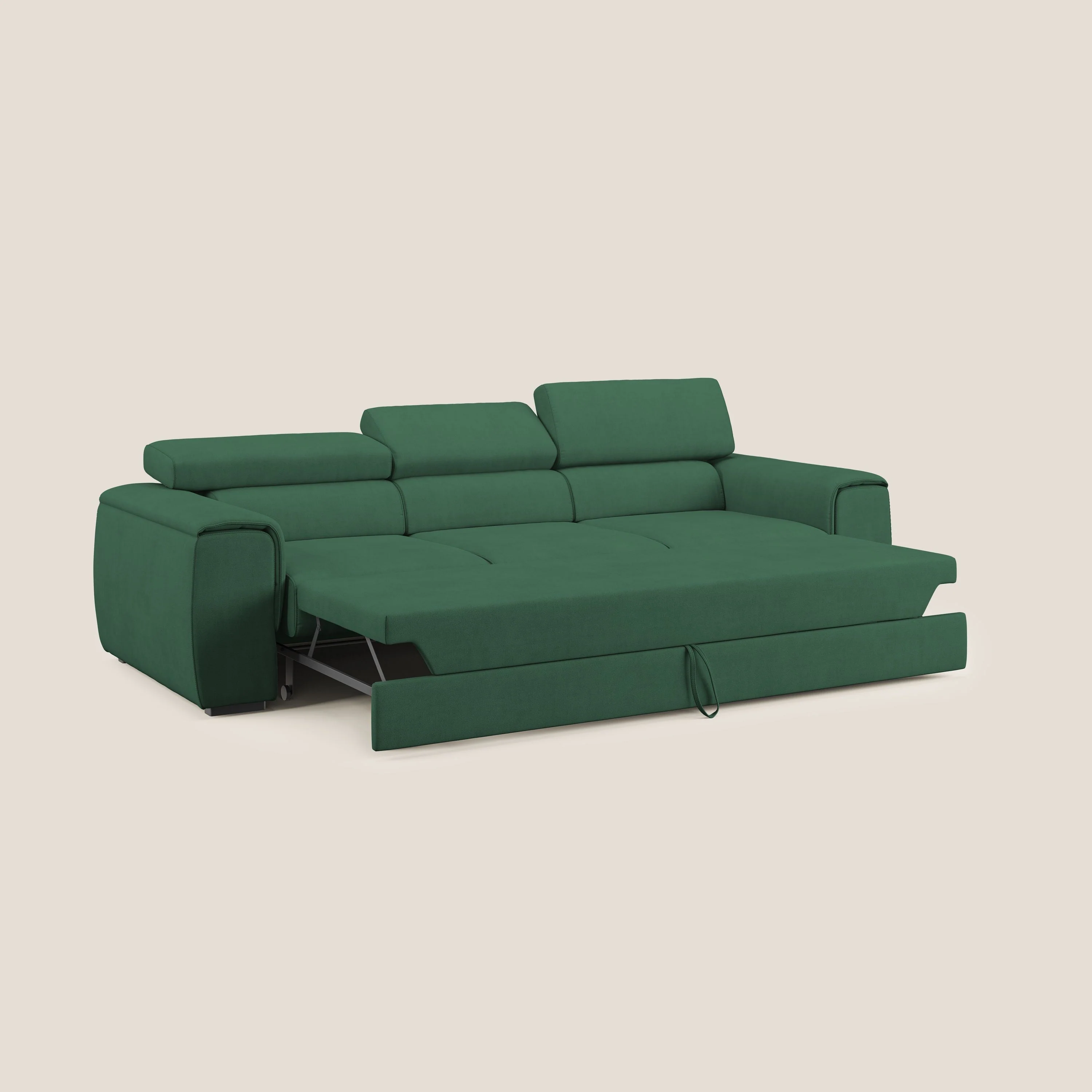 Zeno Canapé avec pouf extractible à 3 assises en tissu doux imperméable T02 vert - Image 2