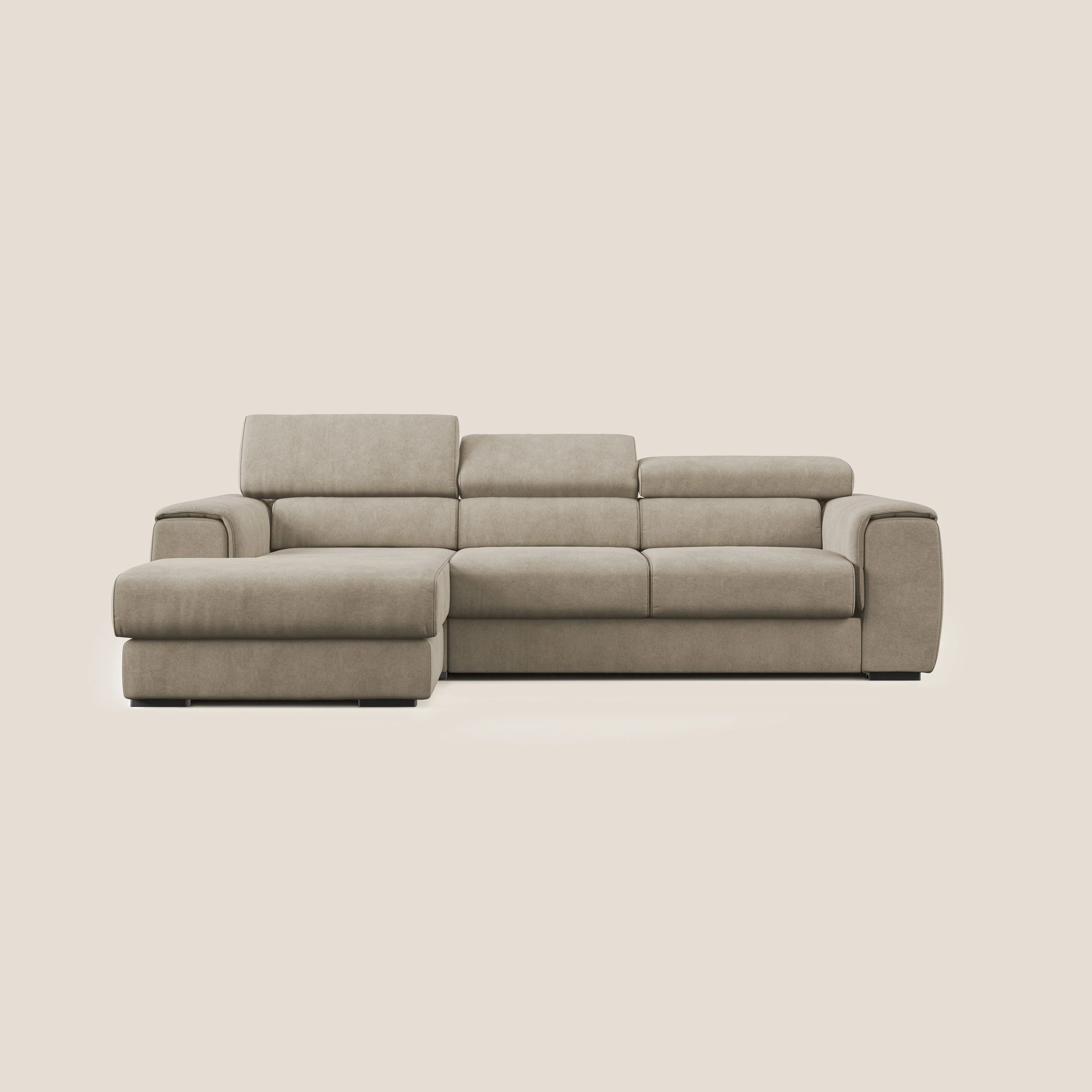 Zeno canapé d'angle et pouf extractible en tissu doux imperméable T02 beige - Image 10
