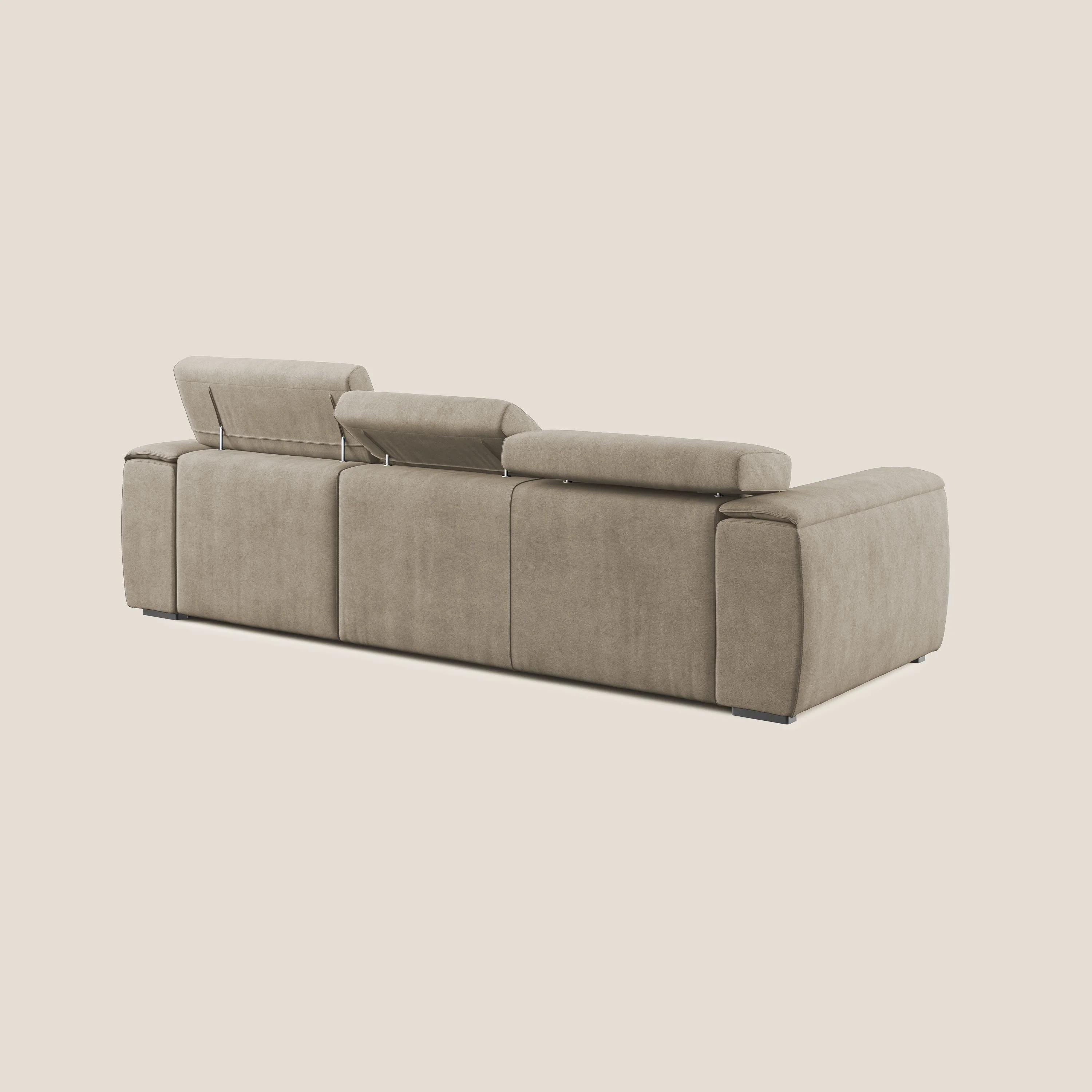 Zeno canapé d'angle et pouf extractible en tissu doux imperméable T02 beige - Image 5