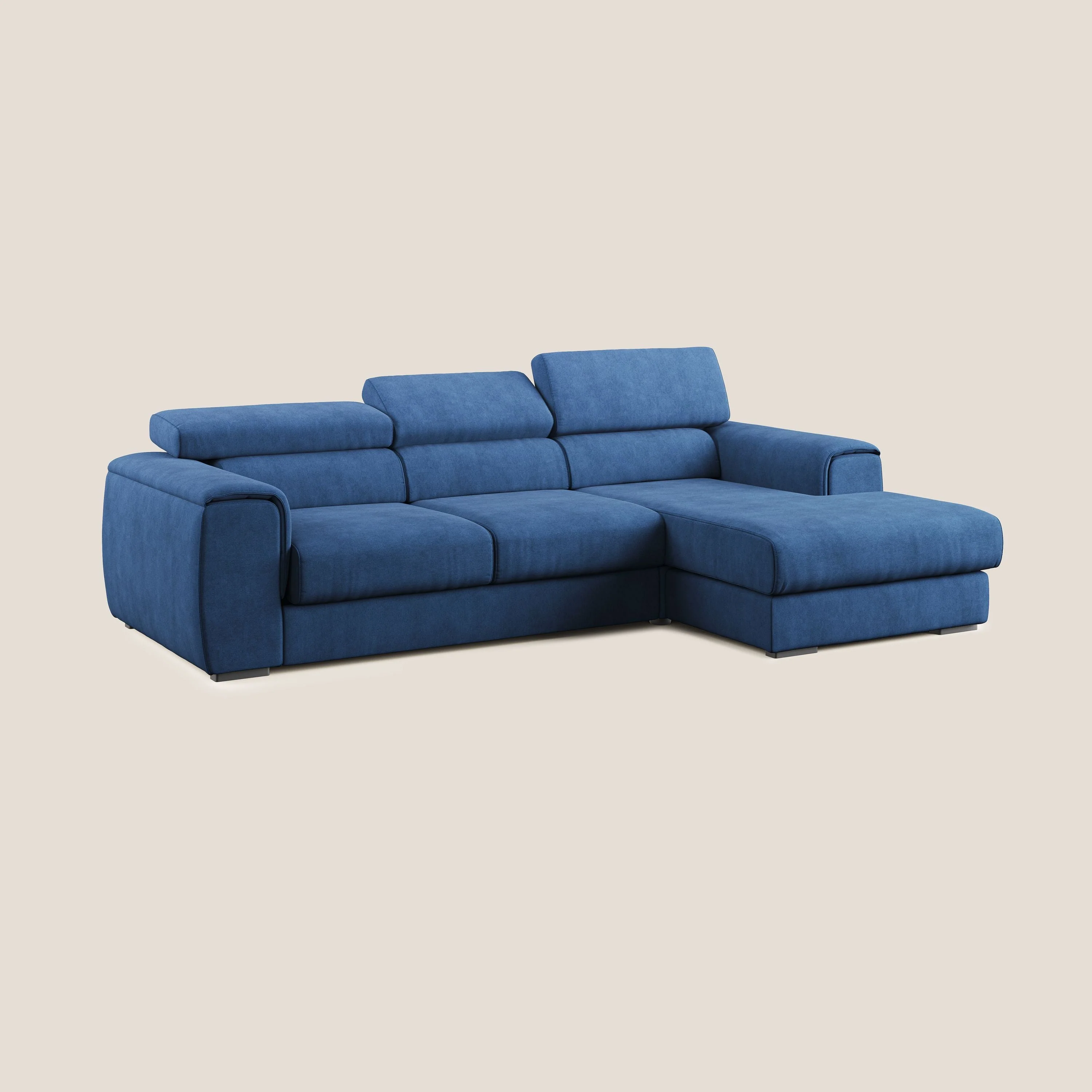 Zeno canapé d'angle et pouf extractible en tissu doux imperméable T02 bleu - Image 5