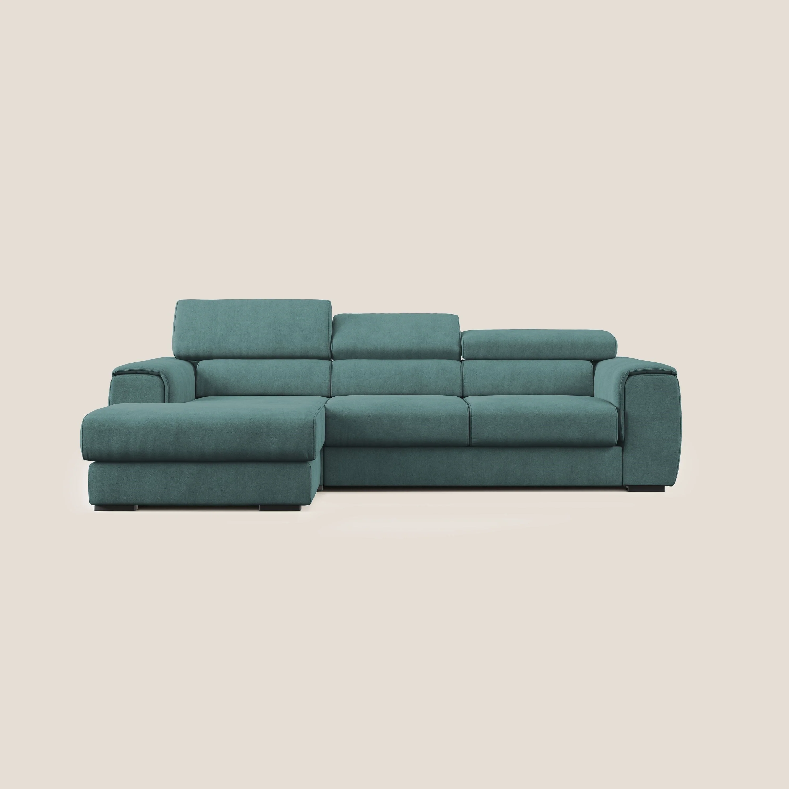 Zeno canapé d'angle et pouf extractible en tissu doux imperméable T02 bleu canard - Image 10