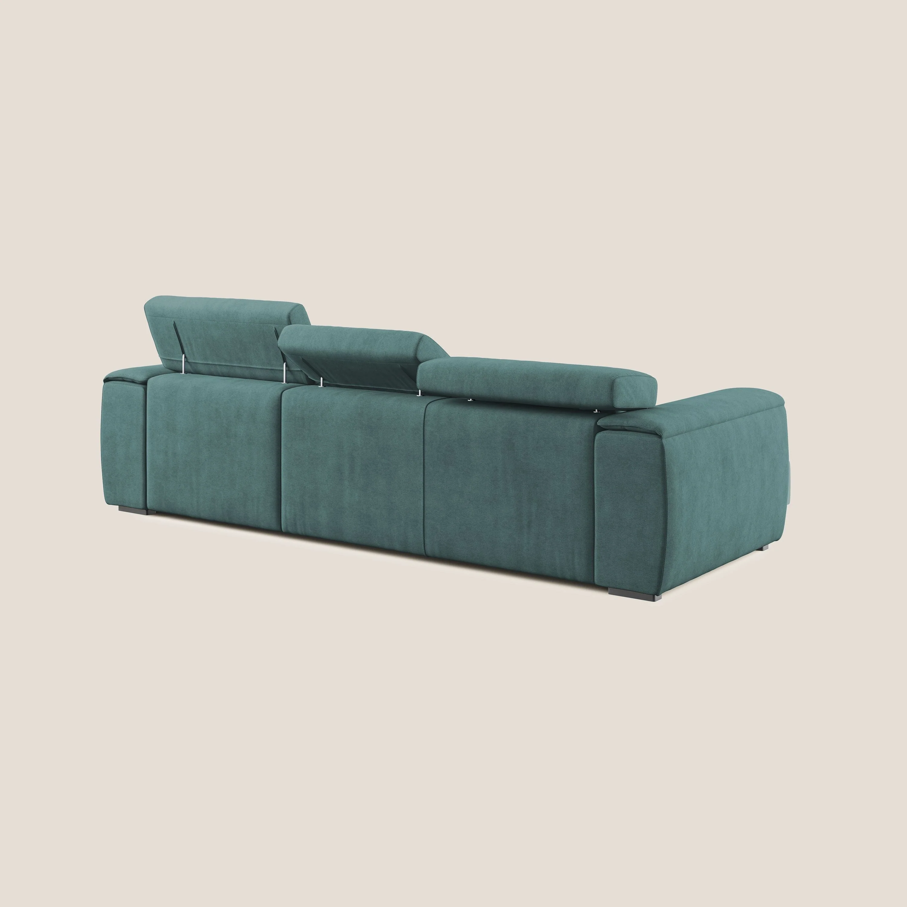 Zeno canapé d'angle et pouf extractible en tissu doux imperméable T02 bleu canard - Image 5