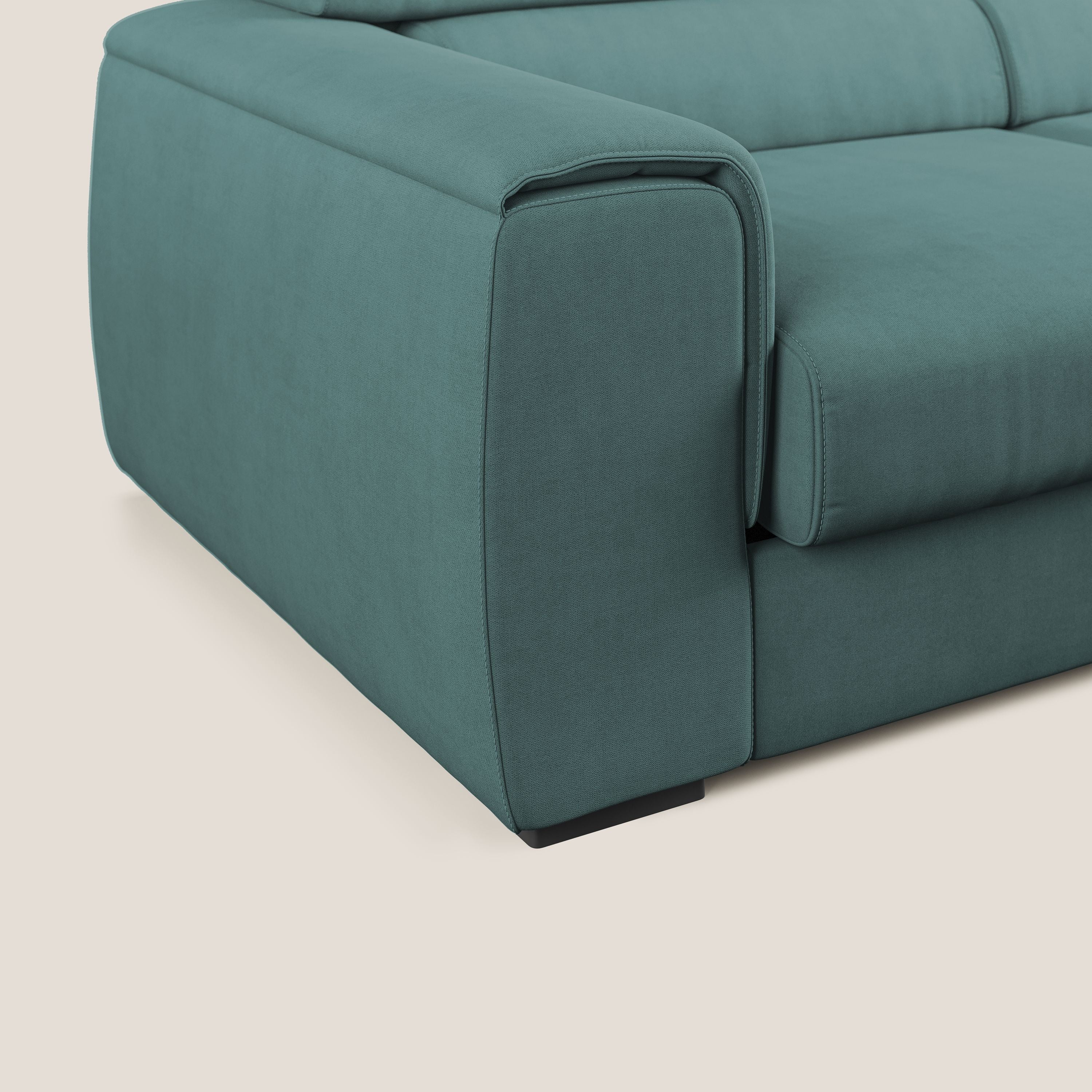 Zeno canapé d'angle et pouf extractible en tissu doux imperméable T02 bleu canard - Image 6