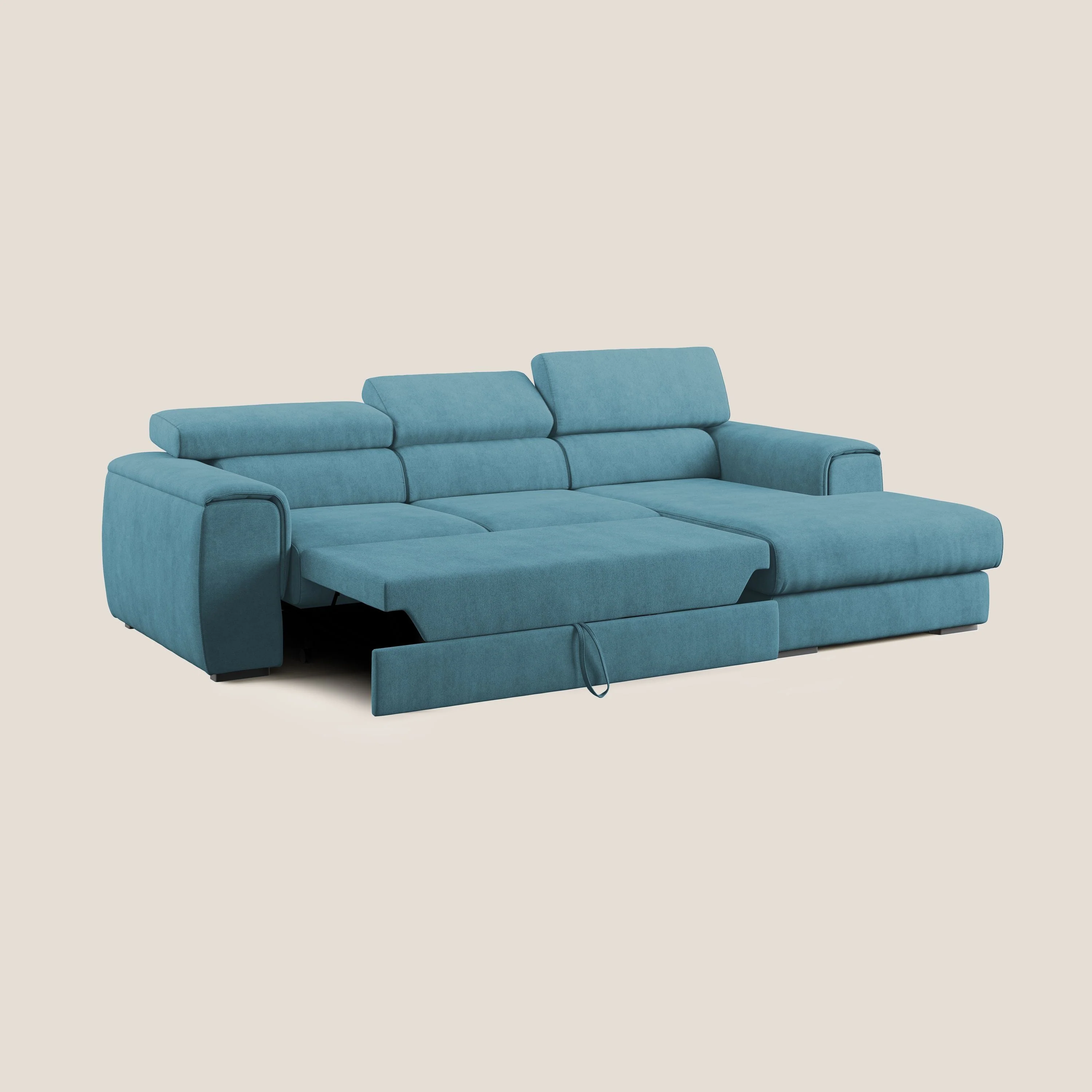 Zeno canapé d'angle et pouf extractible en tissu doux imperméable T02 bleu ciel - Image 2