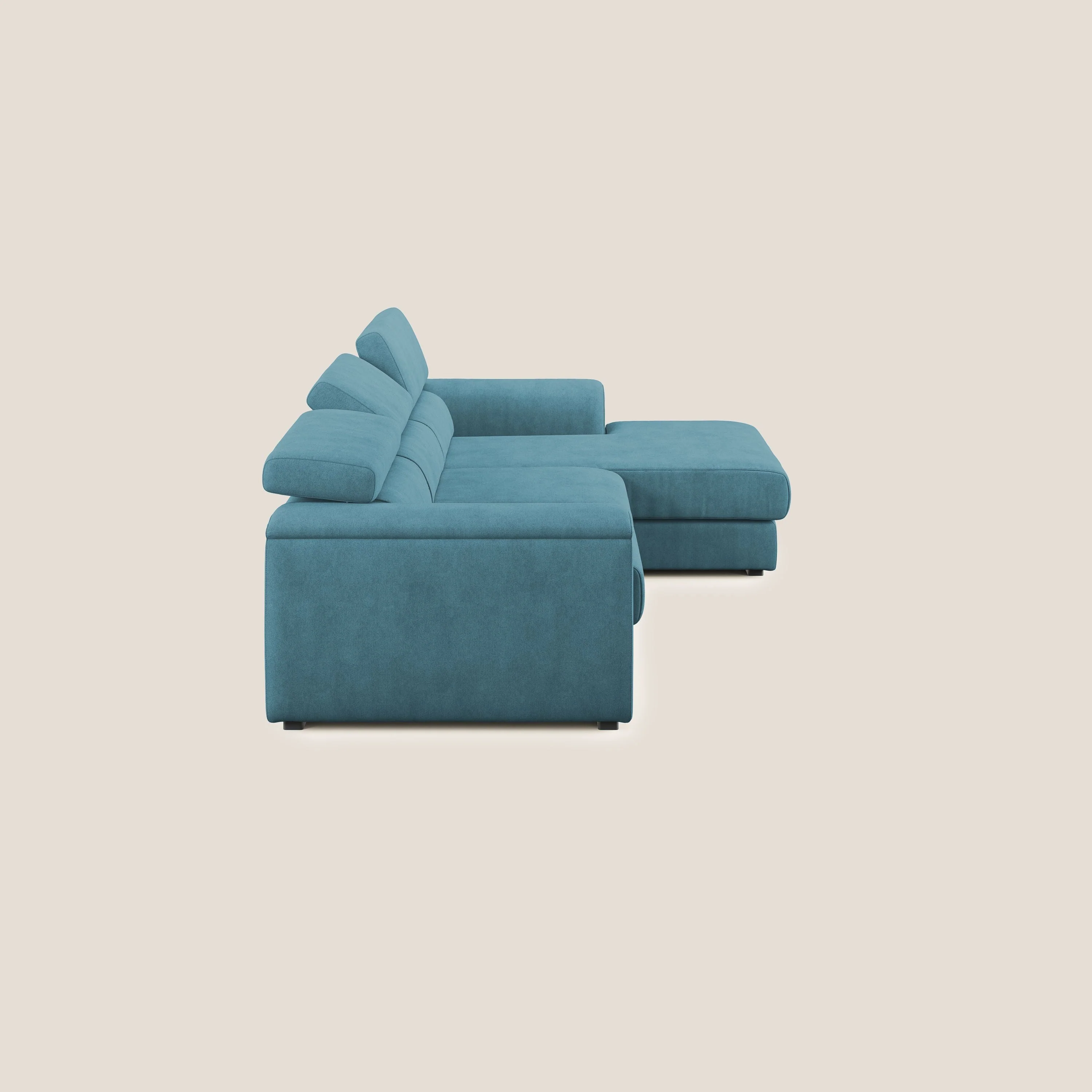 Zeno canapé d'angle et pouf extractible en tissu doux imperméable T02 bleu ciel - Image 4