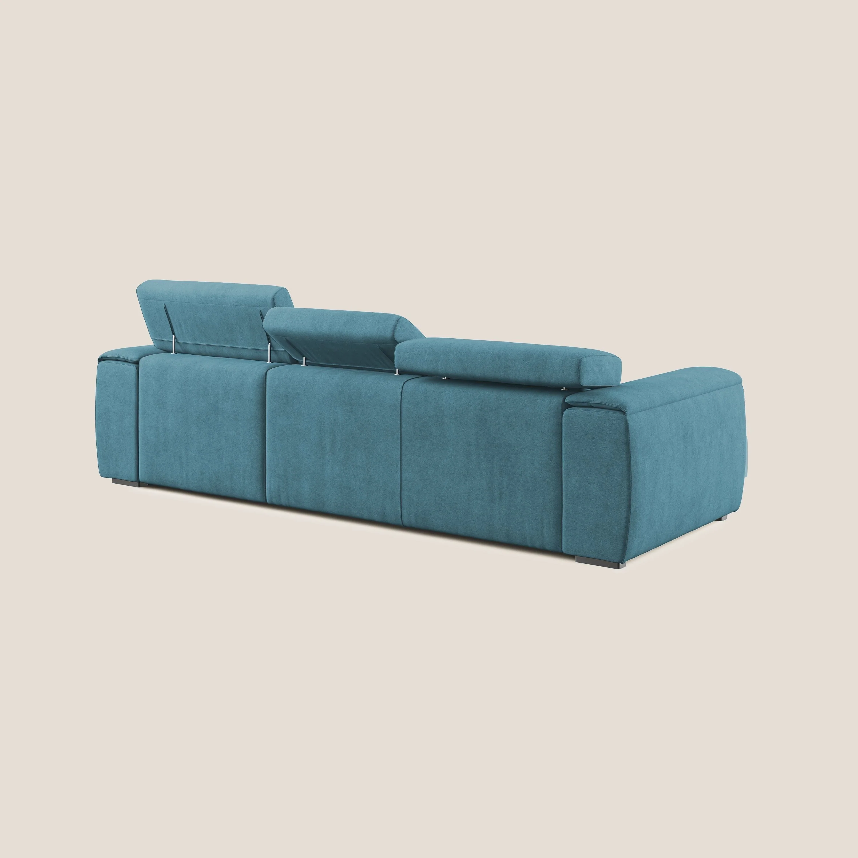 Zeno canapé d'angle et pouf extractible en tissu doux imperméable T02 bleu ciel - Image 5