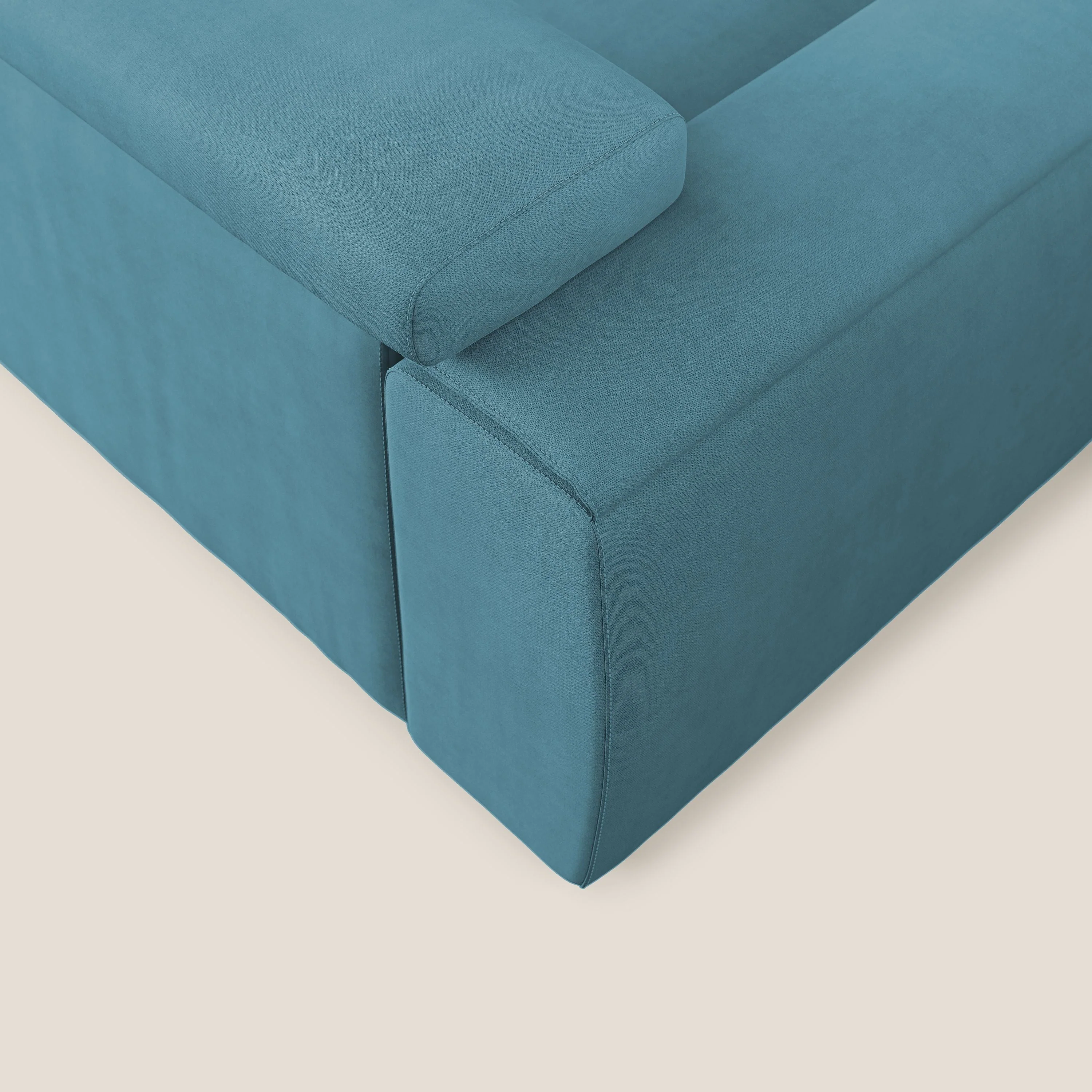 Zeno canapé d'angle et pouf extractible en tissu doux imperméable T02 bleu ciel - Image 7