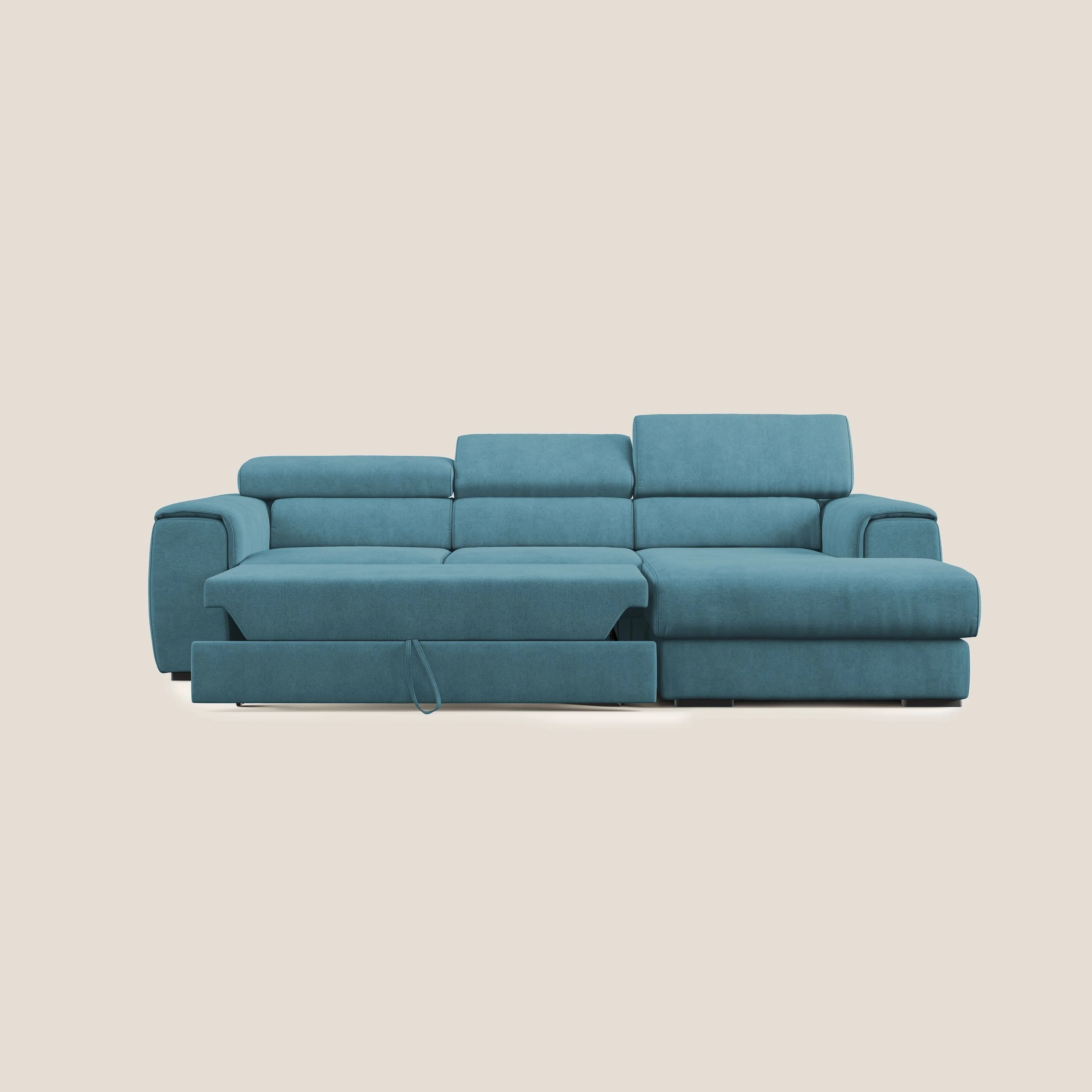 Zeno canapé d'angle et pouf extractible en tissu doux imperméable T02 bleu ciel - Image 9