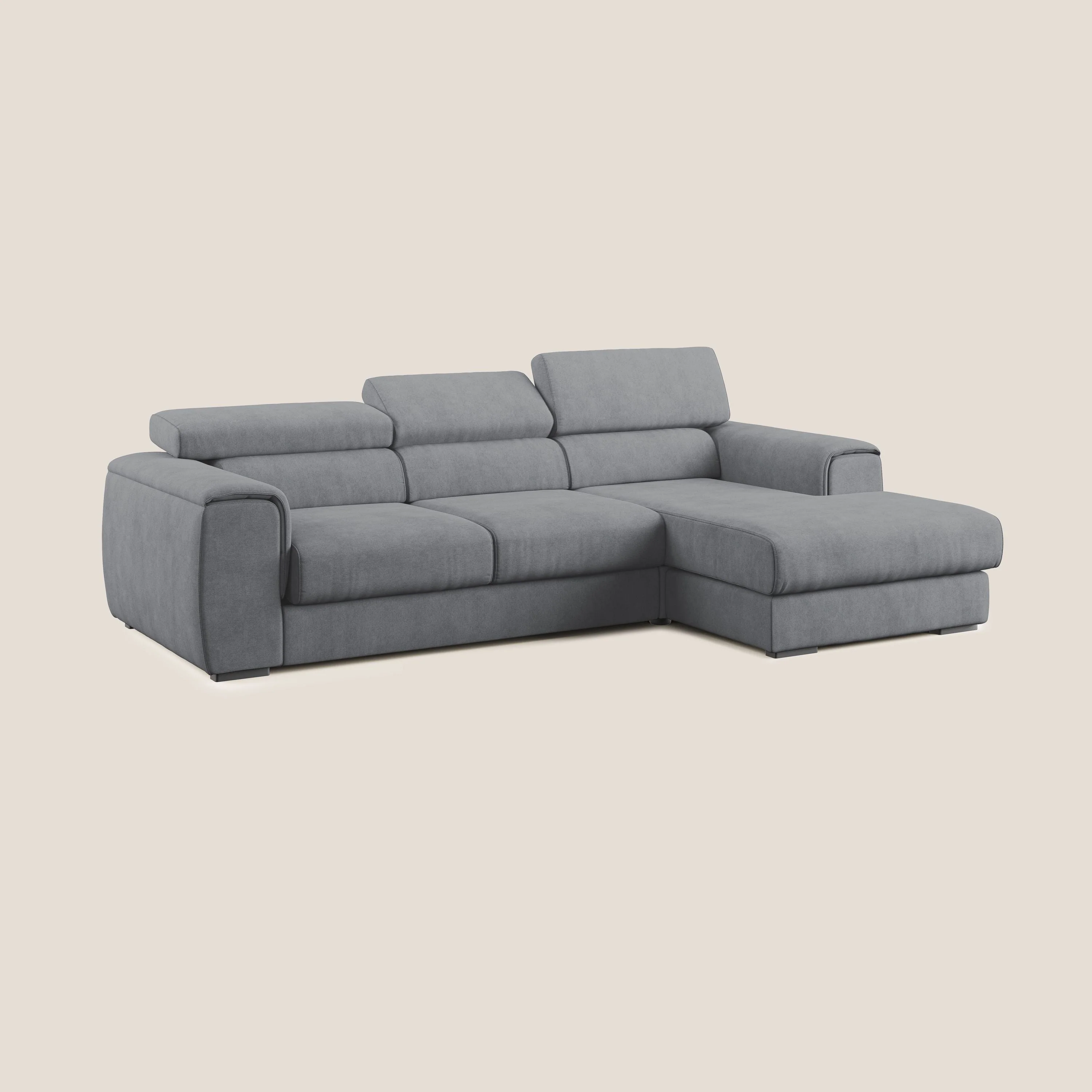 Zeno canapé d'angle et pouf extractible en tissu doux imperméable T02 gris - Image 3