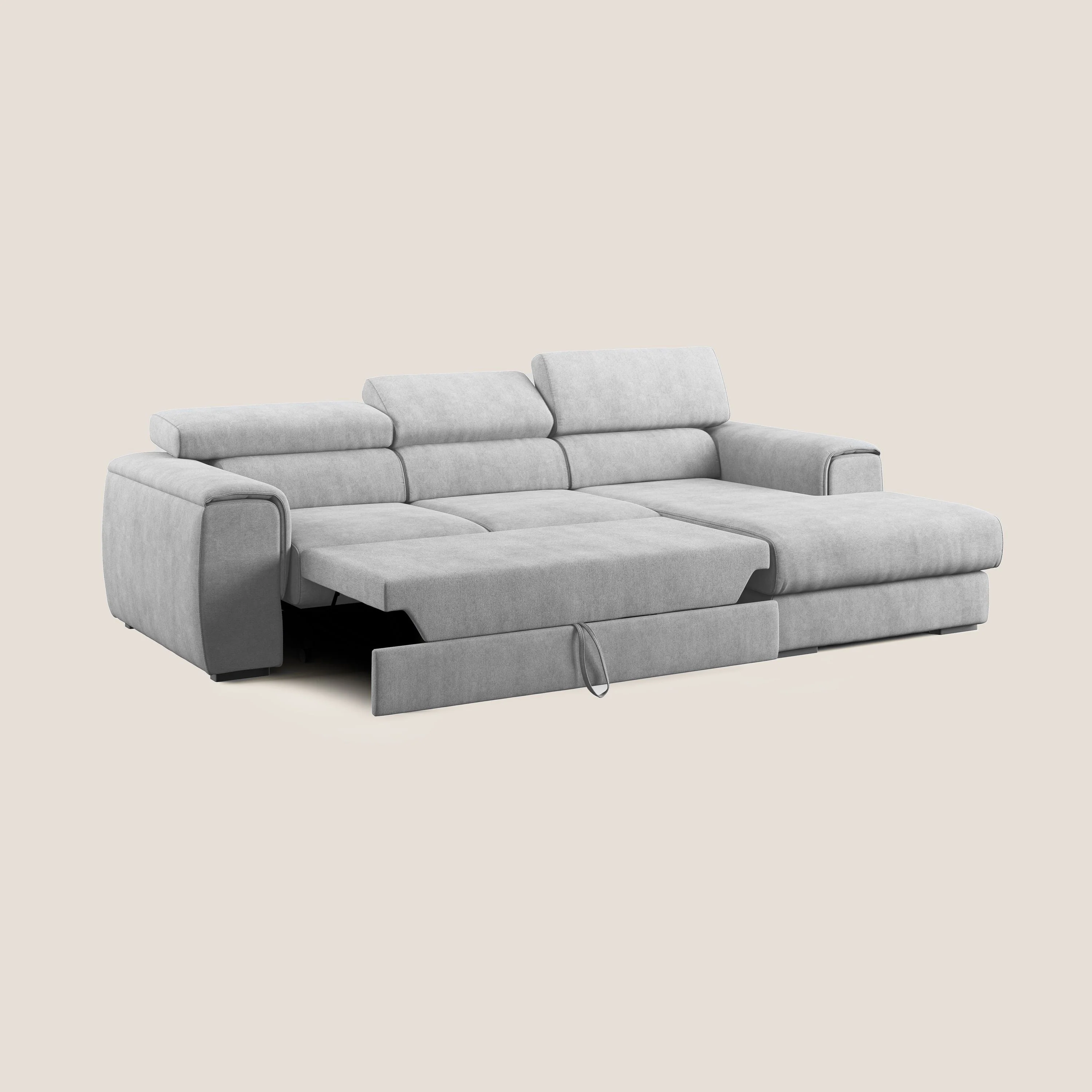 Zeno canapé d'angle et pouf extractible en tissu doux imperméable T02 gris clair - Image 2