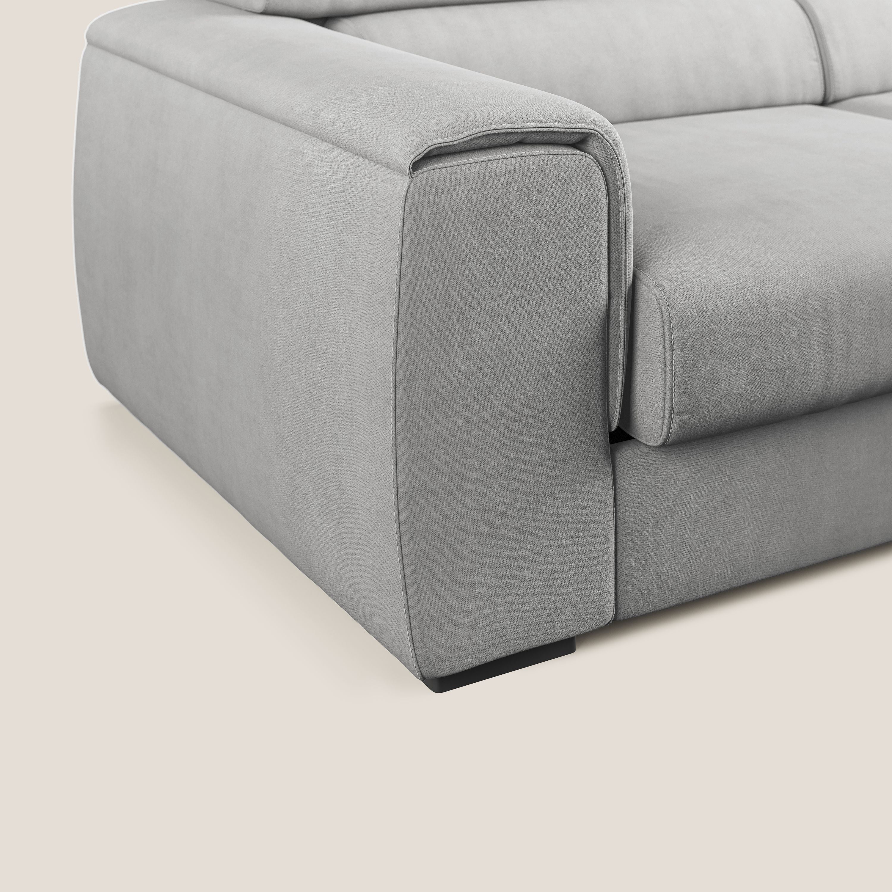 Zeno canapé d'angle et pouf extractible en tissu doux imperméable T02 gris clair - Image 6