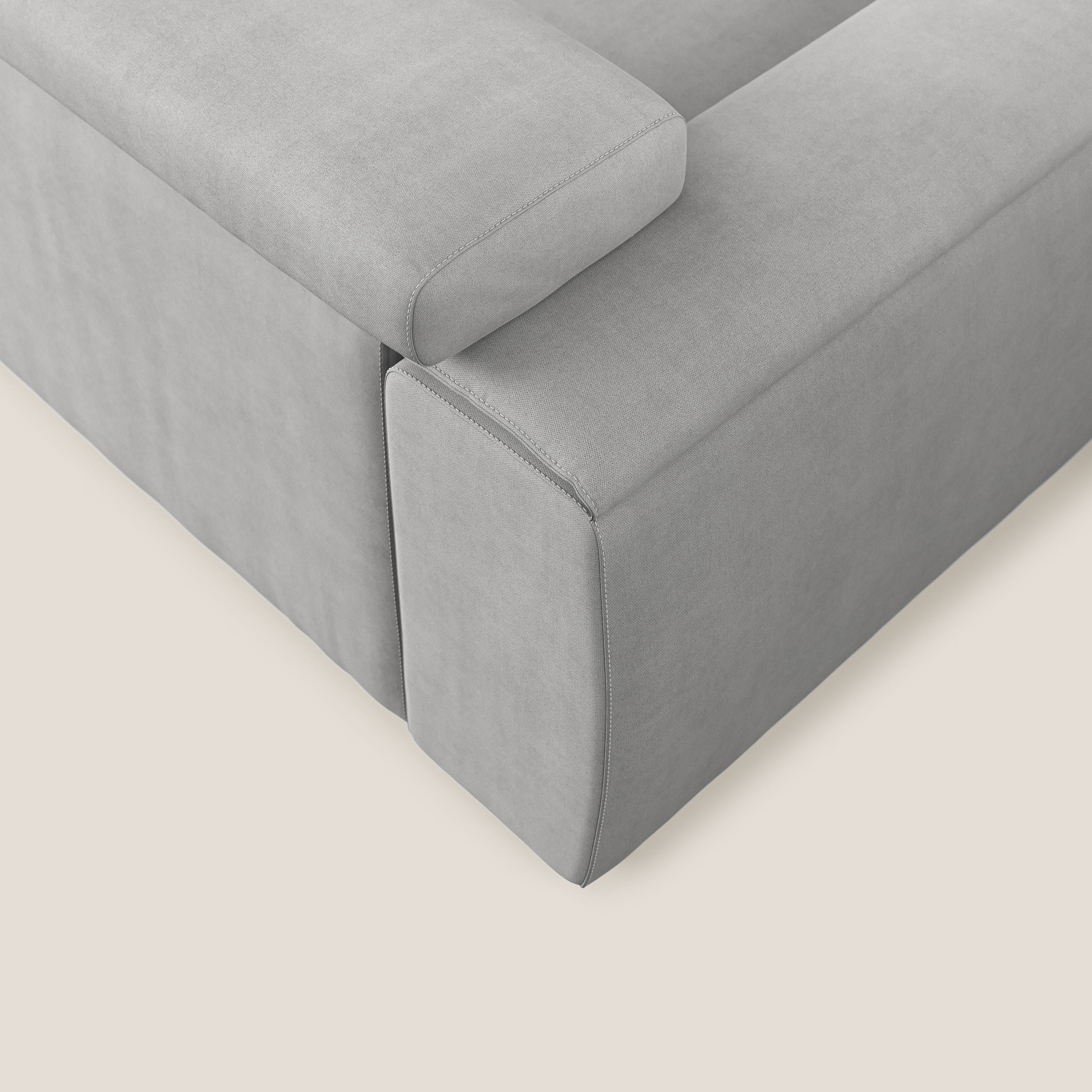 Zeno canapé d'angle et pouf extractible en tissu doux imperméable T02 gris clair - Image 7