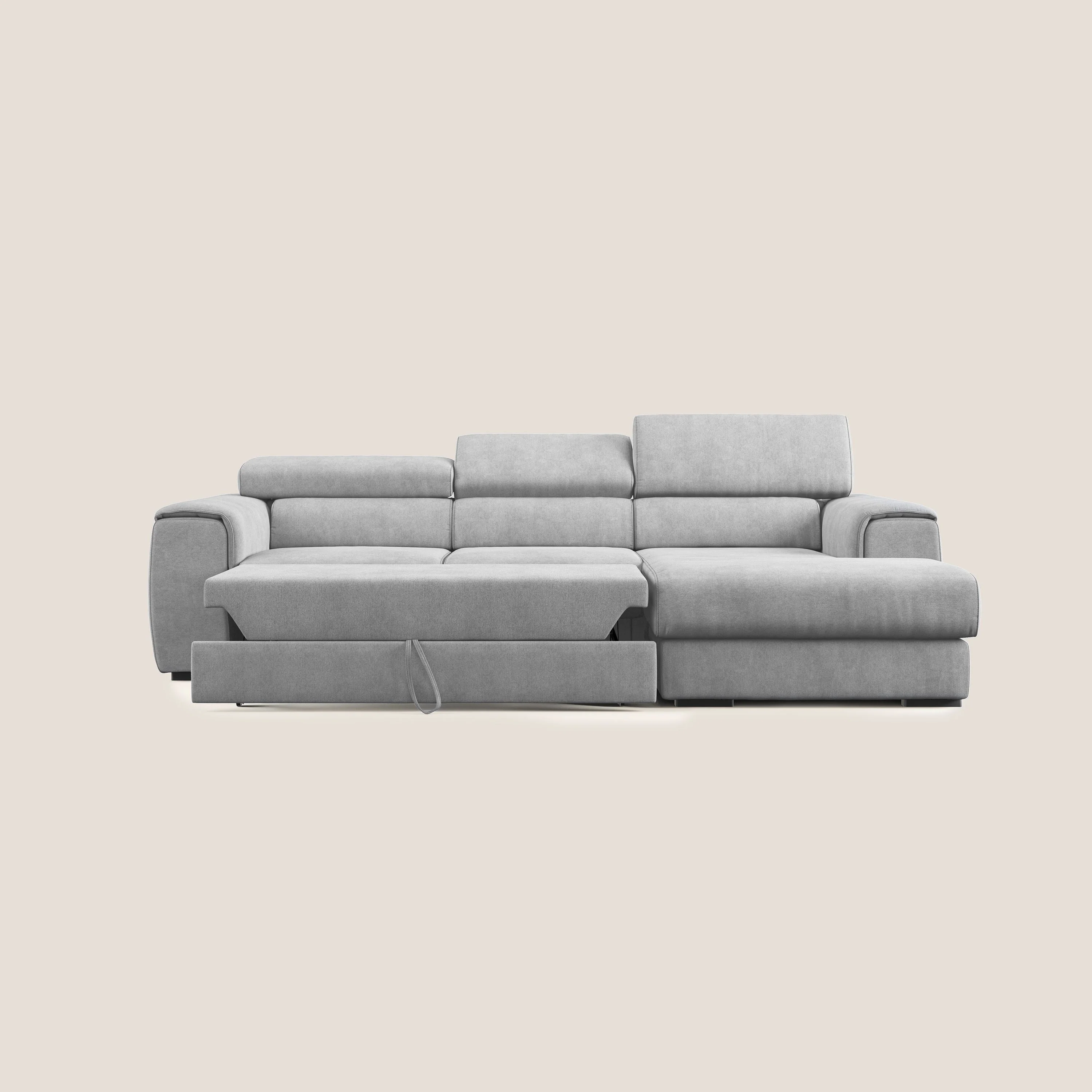 Zeno canapé d'angle et pouf extractible en tissu doux imperméable T02 gris clair - Image 9