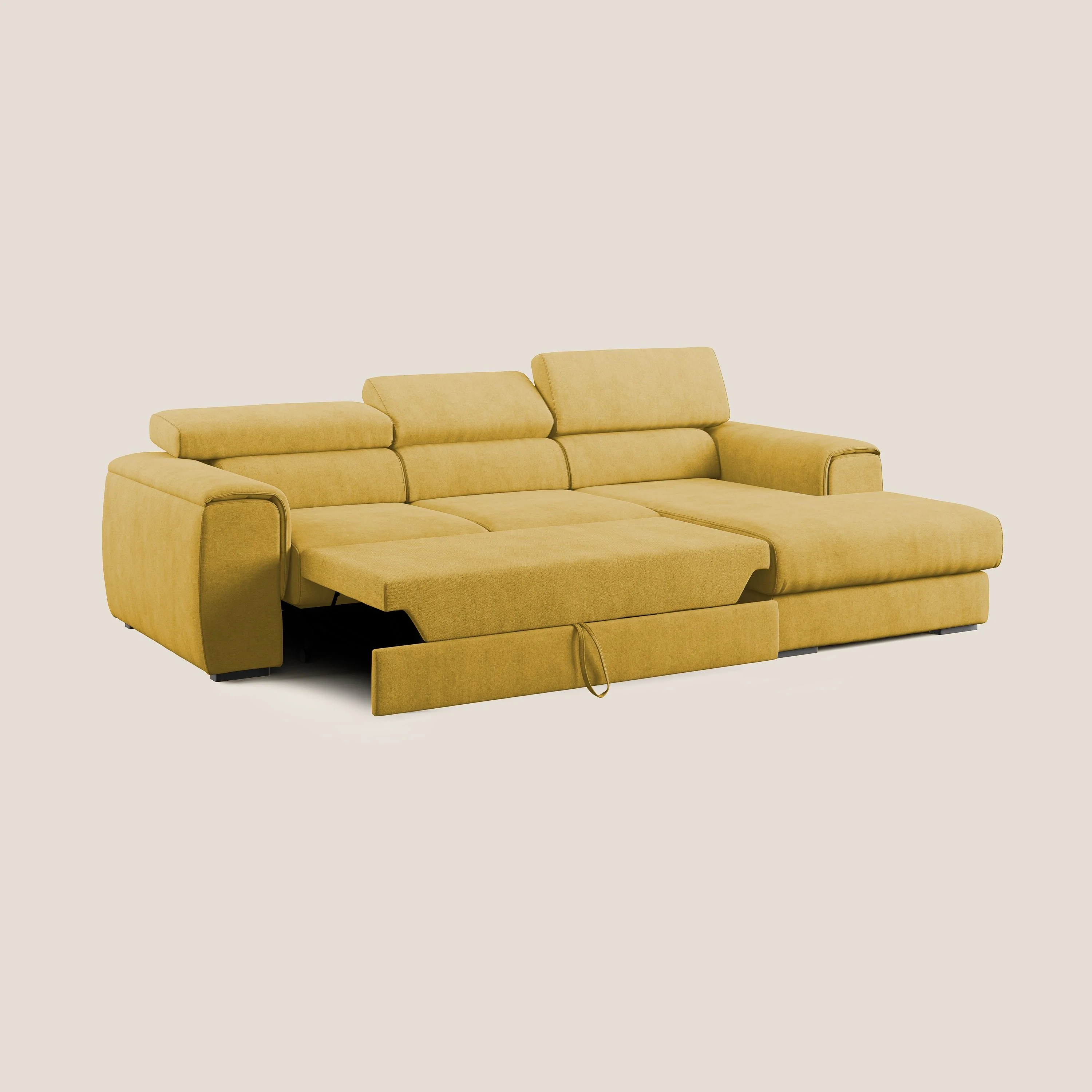 Zeno canapé d'angle et pouf extractible en tissu doux imperméable T02 jaune - Image 2