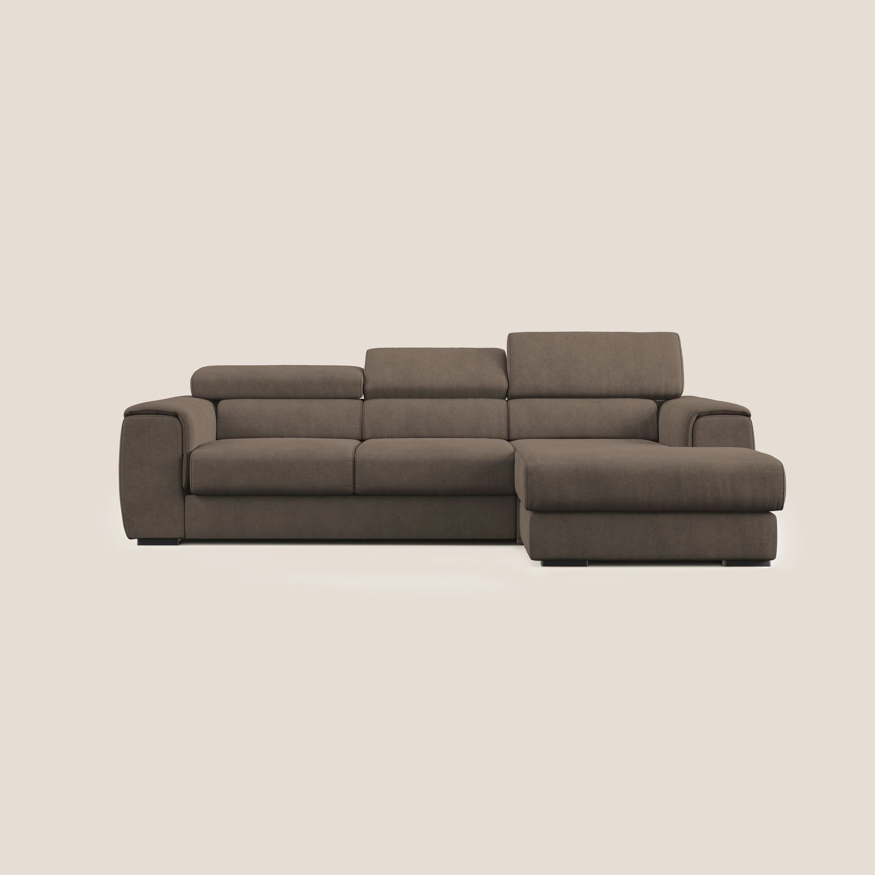 Zeno canapé d'angle et pouf extractible en tissu doux imperméable T02 marron