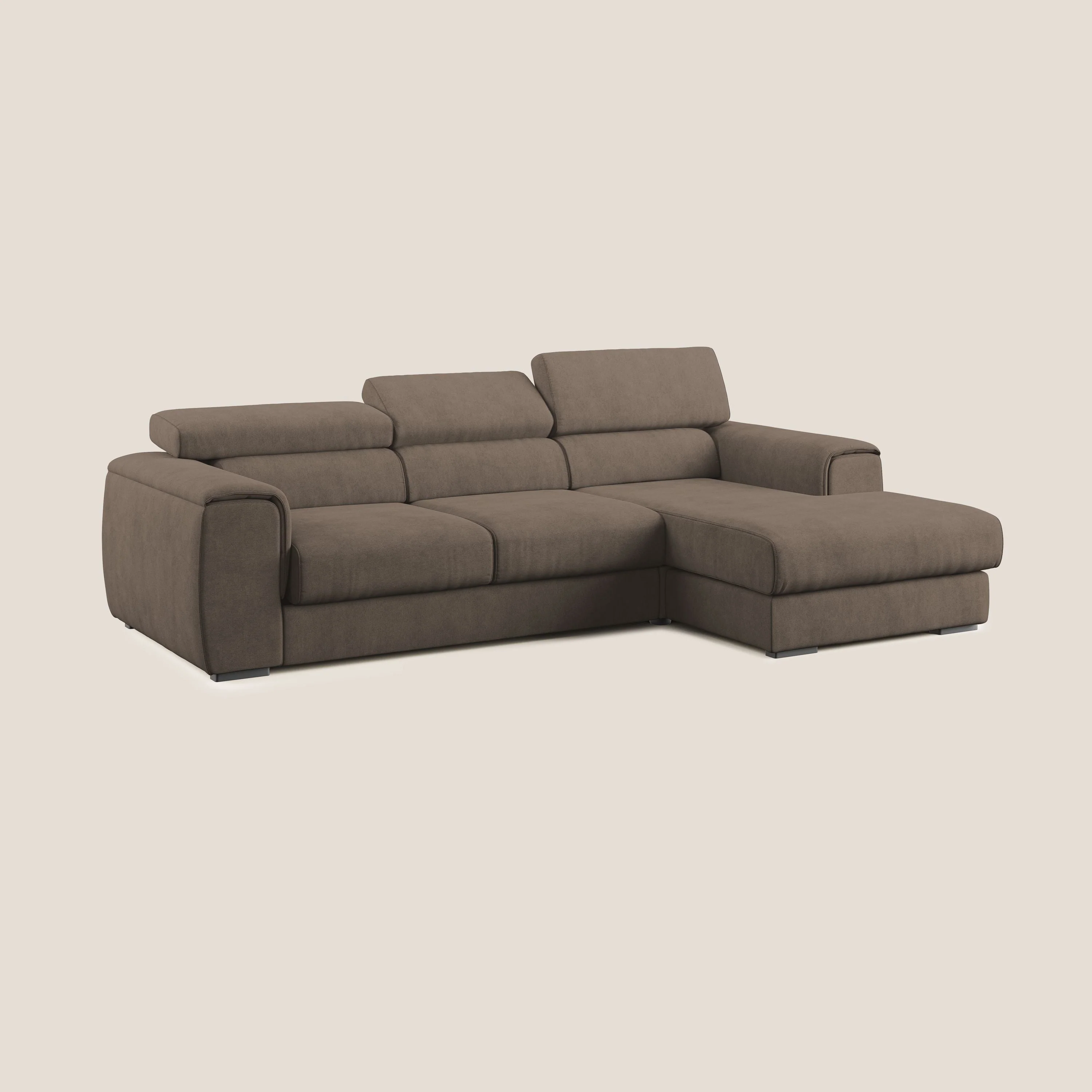 Zeno canapé d'angle et pouf extractible en tissu doux imperméable T02 marron - Image 3