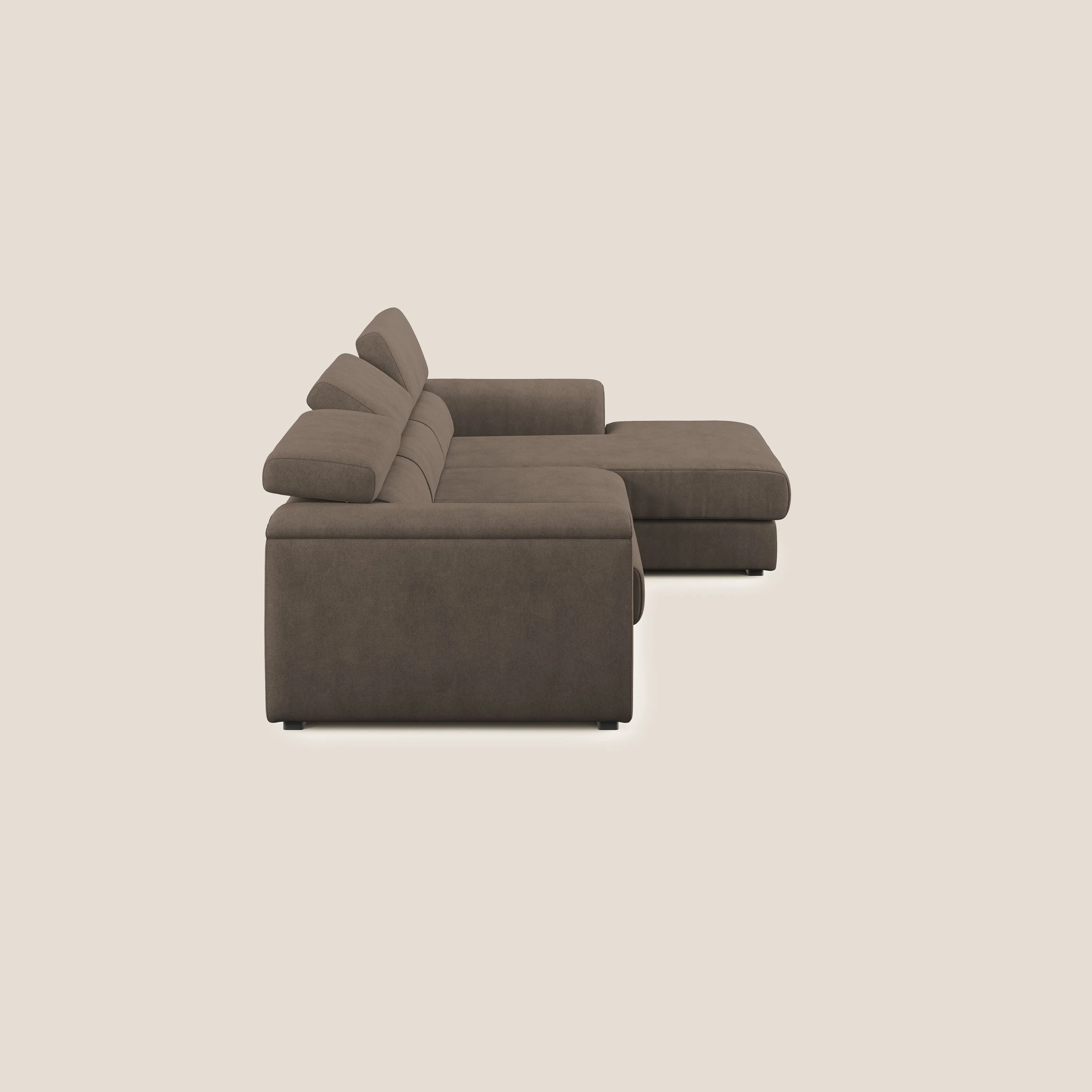 Zeno canapé d'angle et pouf extractible en tissu doux imperméable T02 marron - Image 4