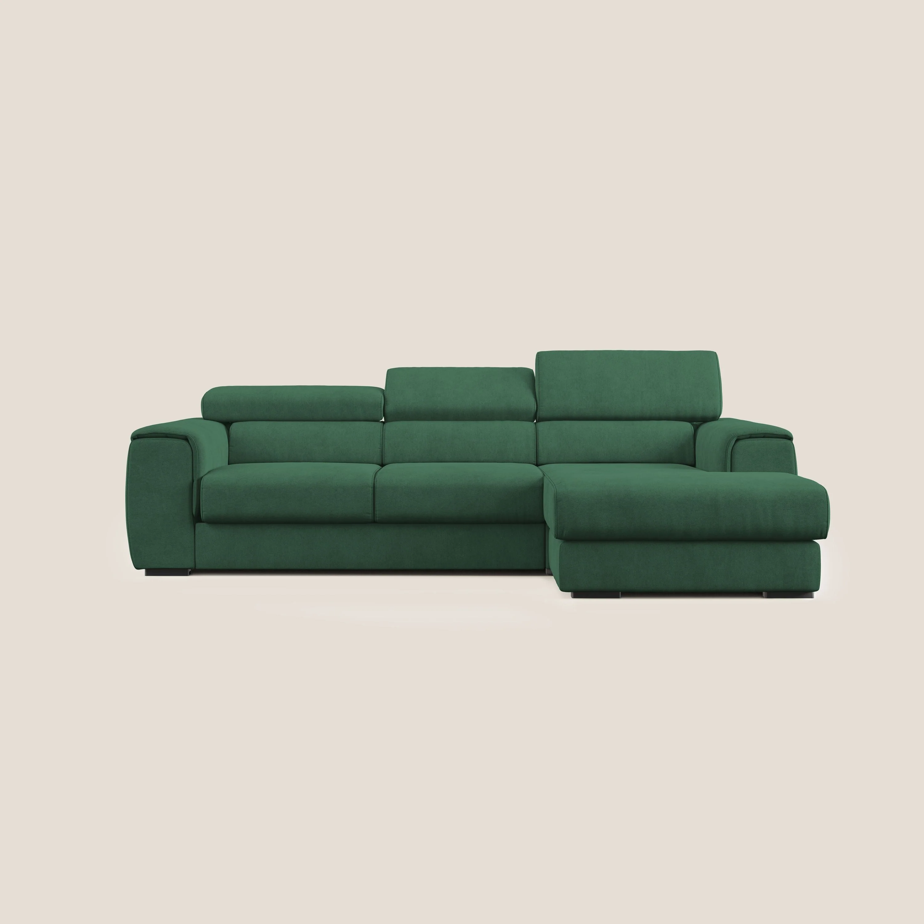 Zeno canapé d'angle et pouf extractible en tissu doux imperméable T02 vert
