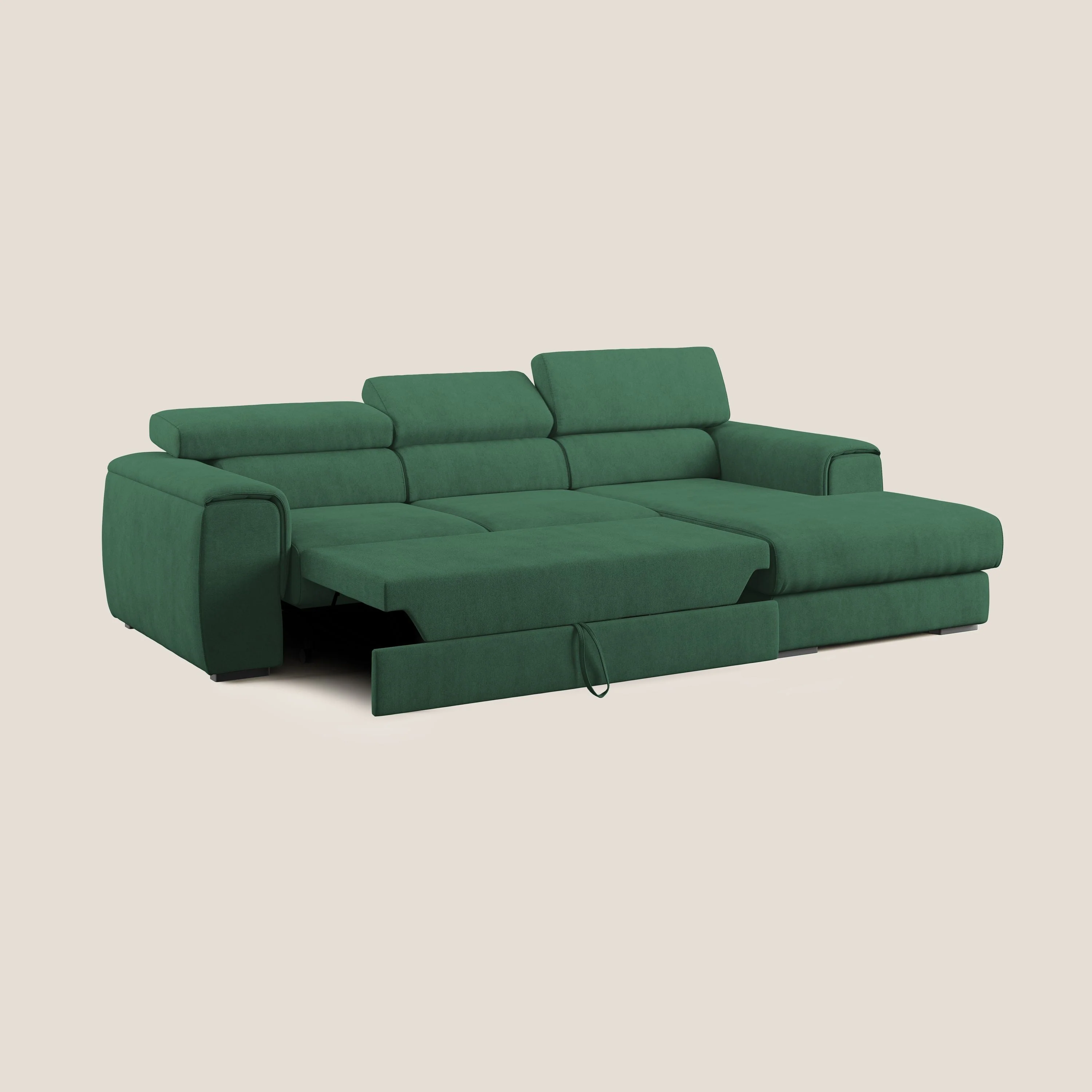 Zeno canapé d'angle et pouf extractible en tissu doux imperméable T02 vert - Image 2