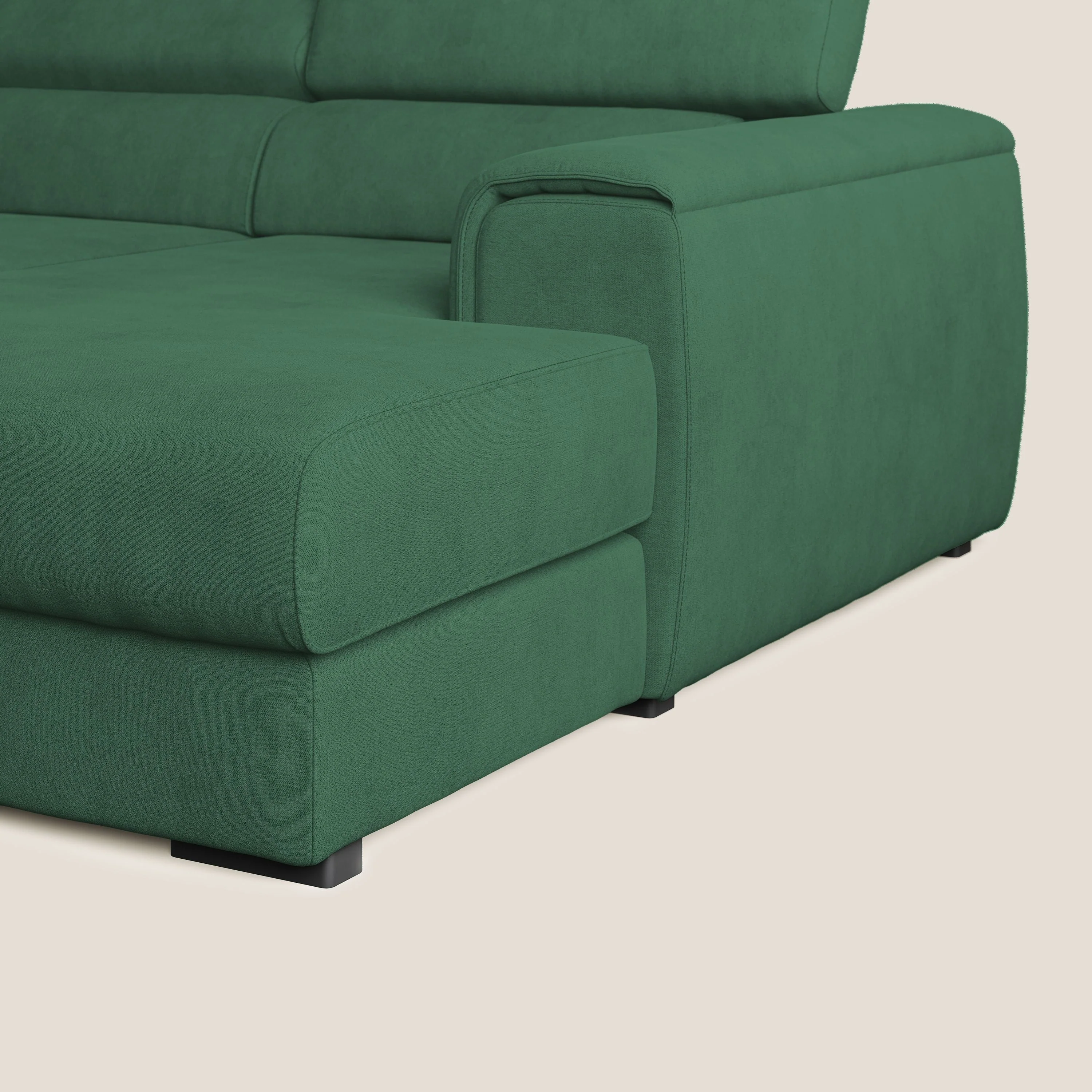 Zeno canapé d'angle et pouf extractible en tissu doux imperméable T02 vert - Image 8