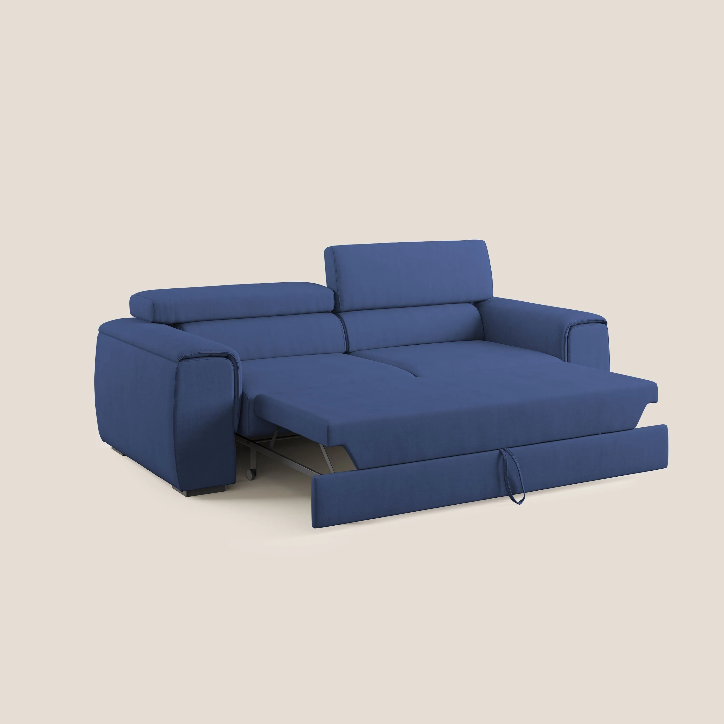 Zeno canapé linéaire avec pouf extractible en tissu doux imperméable T02 bleu - Image 2