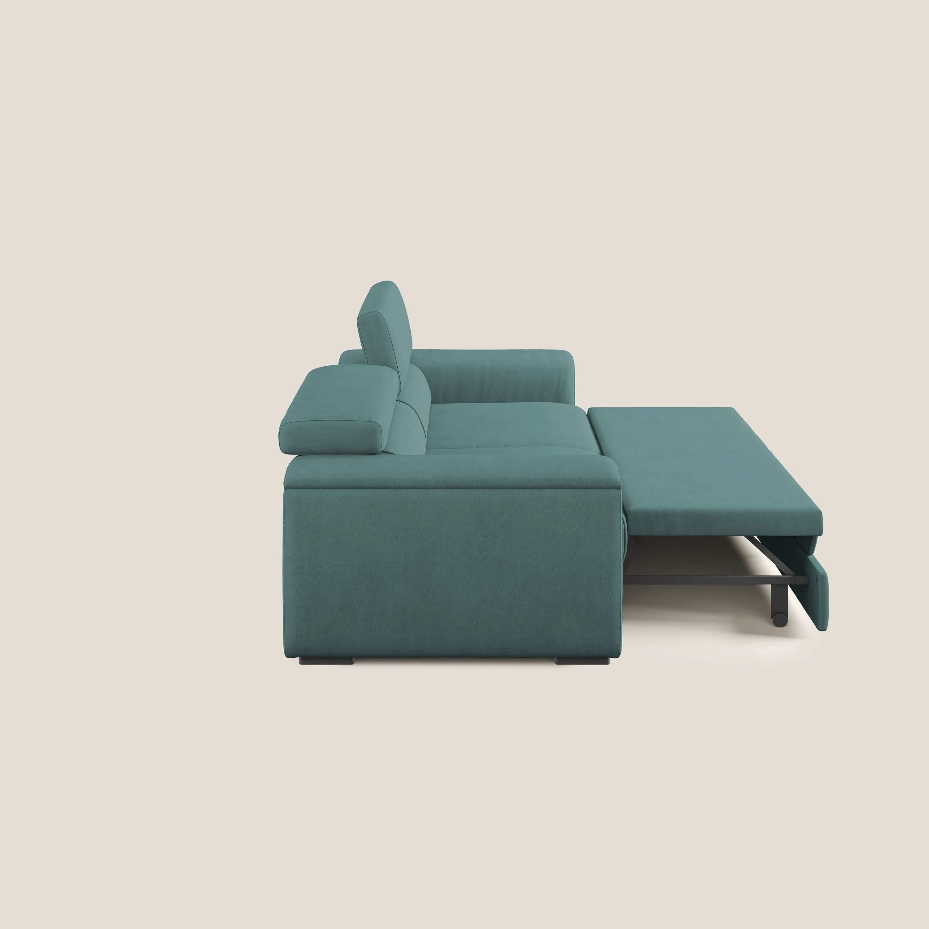 Zeno canapé linéaire avec pouf extractible en tissu doux imperméable T02 bleu canard - Image 10