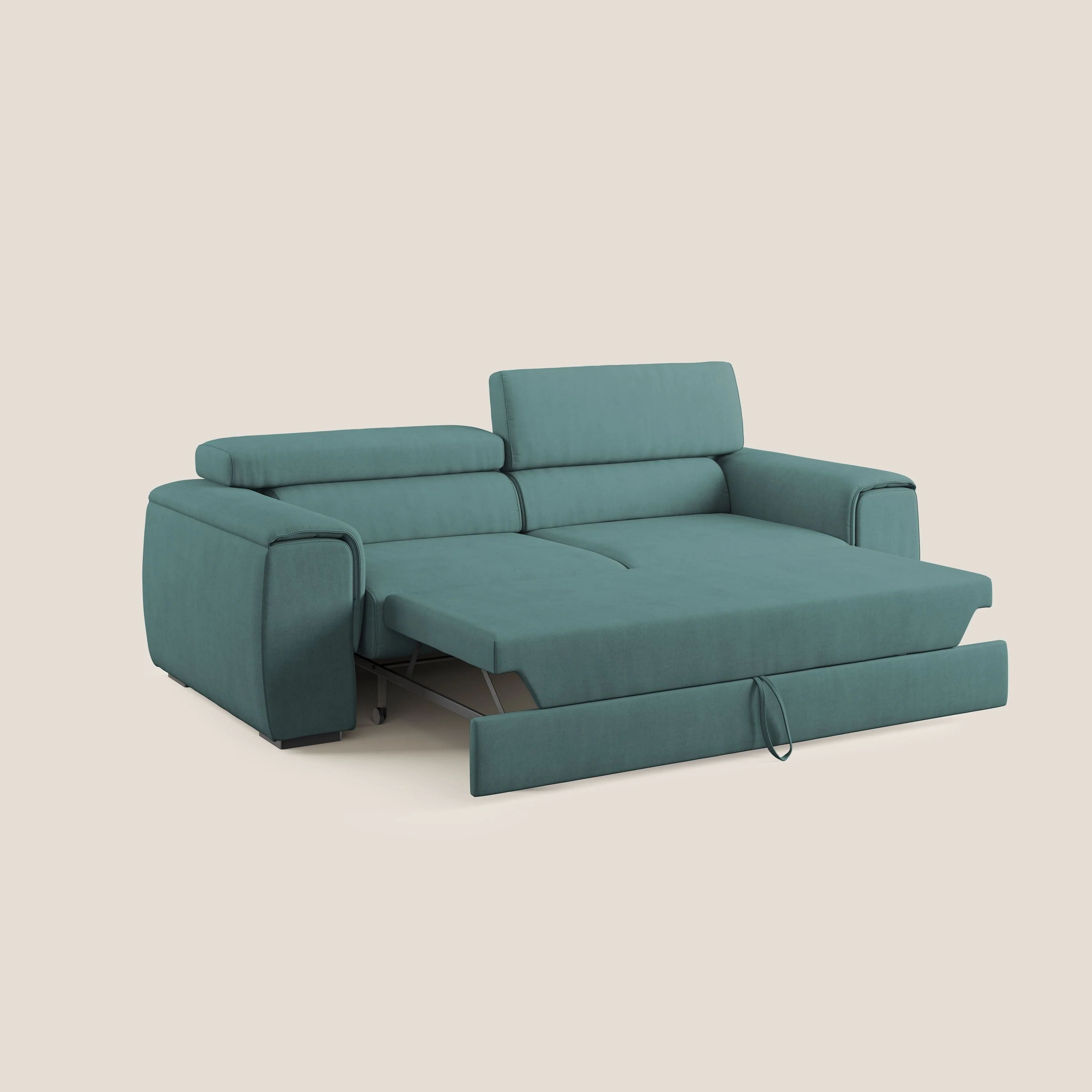 Zeno canapé linéaire avec pouf extractible en tissu doux imperméable T02 bleu canard - Image 2