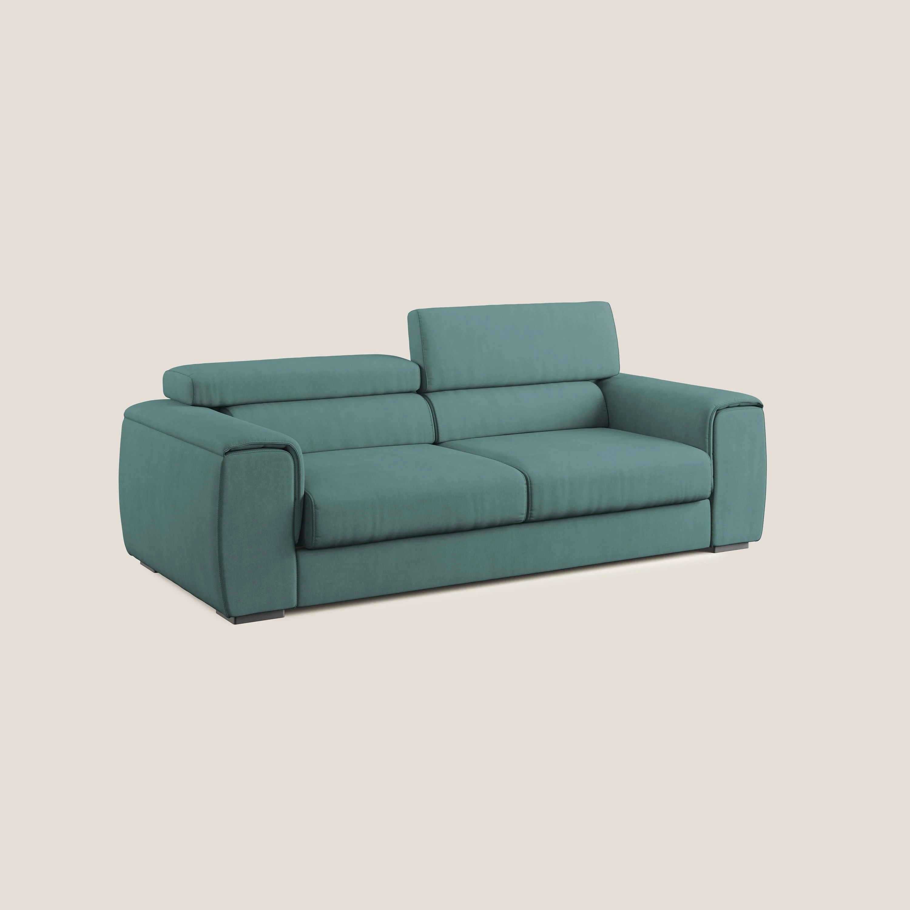 Zeno canapé linéaire avec pouf extractible en tissu doux imperméable T02 bleu canard - Image 3
