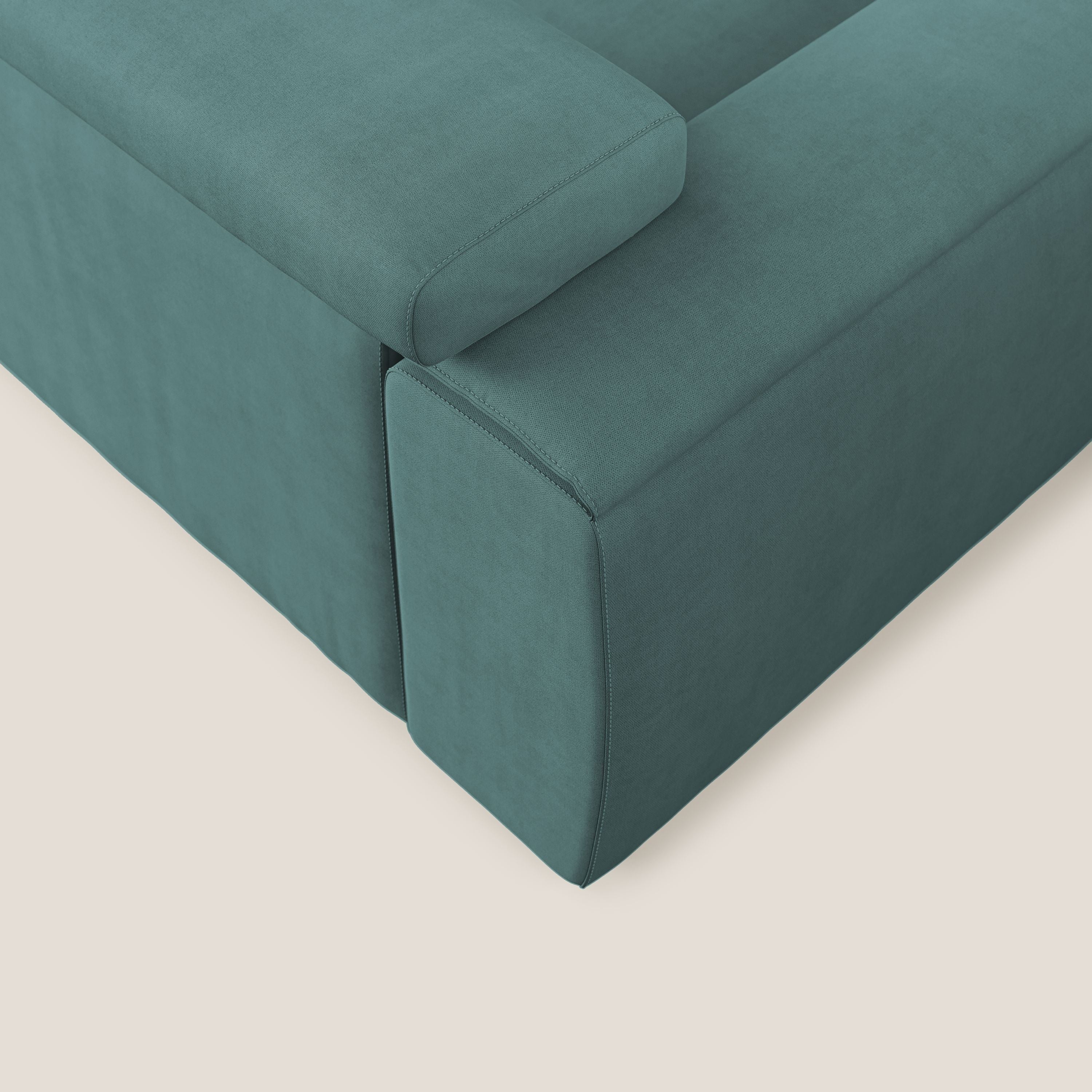 Zeno canapé linéaire avec pouf extractible en tissu doux imperméable T02 bleu canard - Image 7