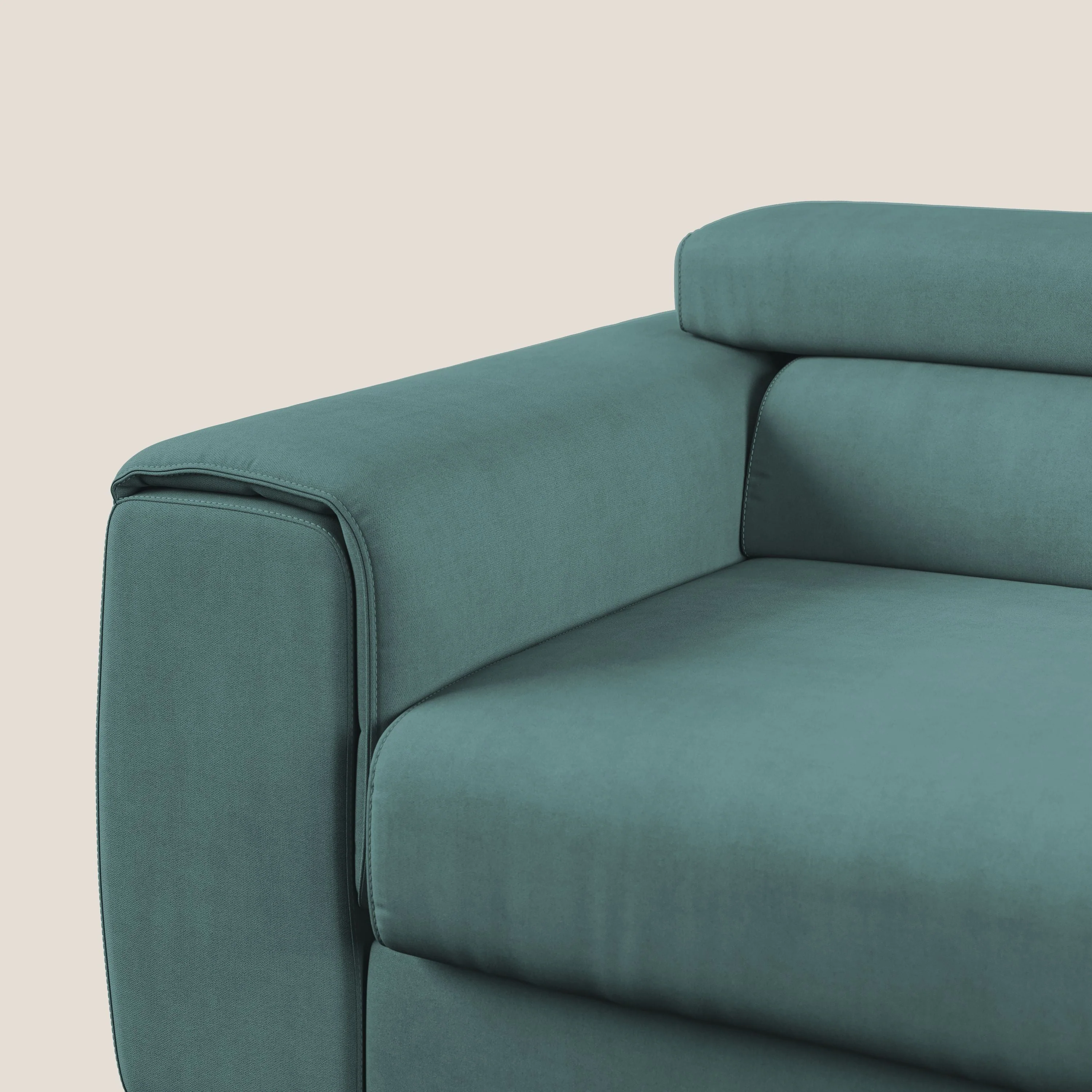 Zeno canapé linéaire avec pouf extractible en tissu doux imperméable T02 bleu canard - Image 8