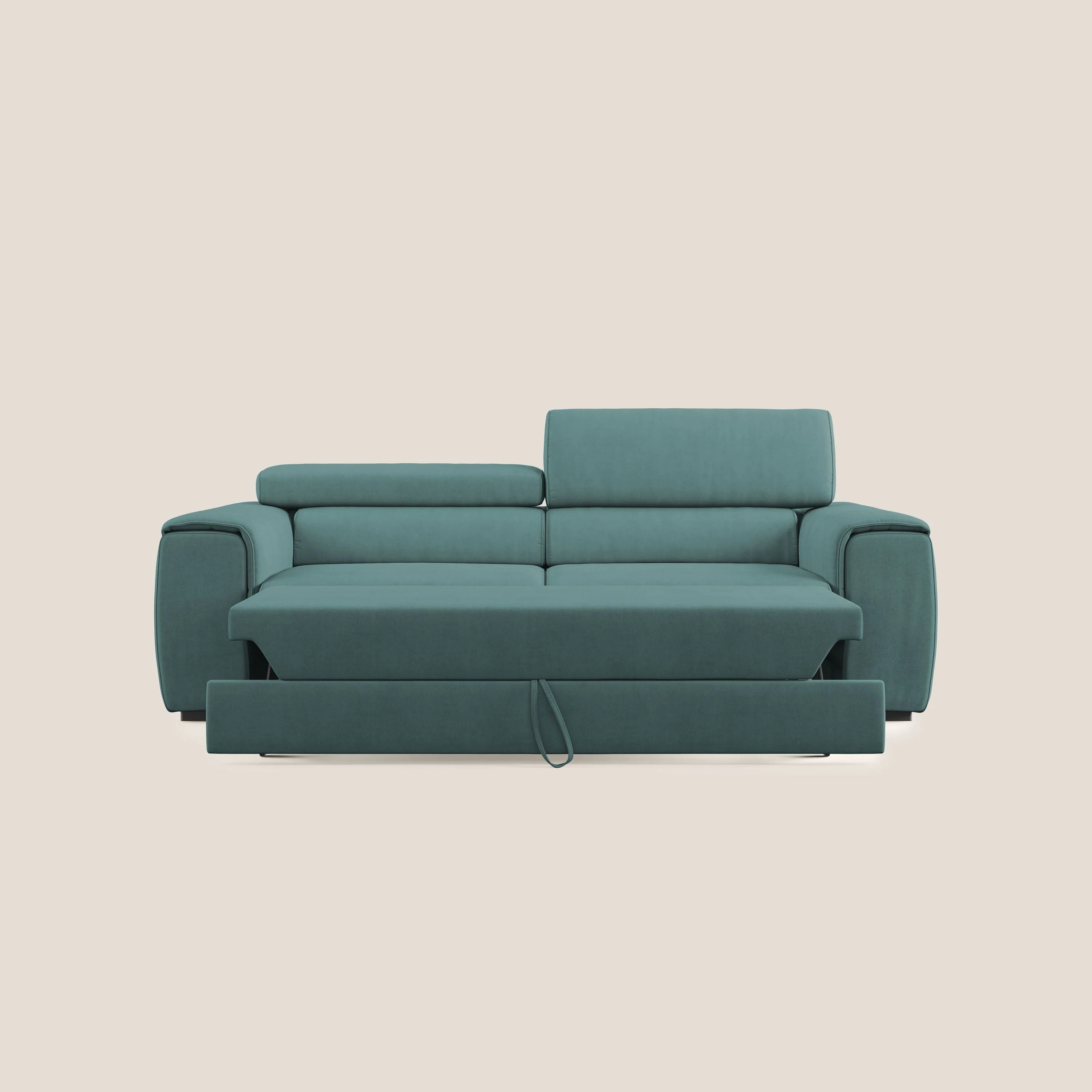 Zeno canapé linéaire avec pouf extractible en tissu doux imperméable T02 bleu canard - Image 9