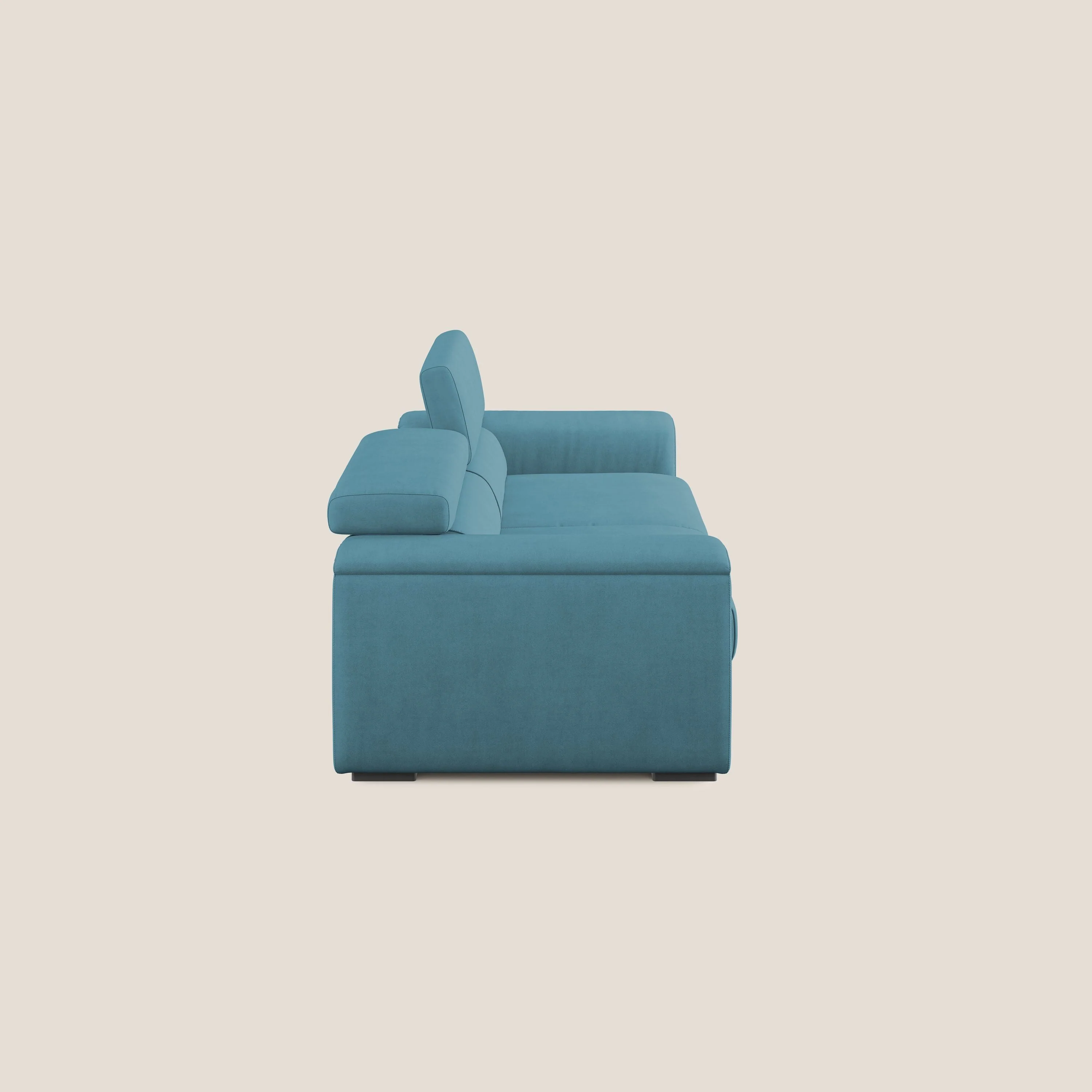 Zeno canapé linéaire avec pouf extractible en tissu doux imperméable T02 bleu ciel - Image 4