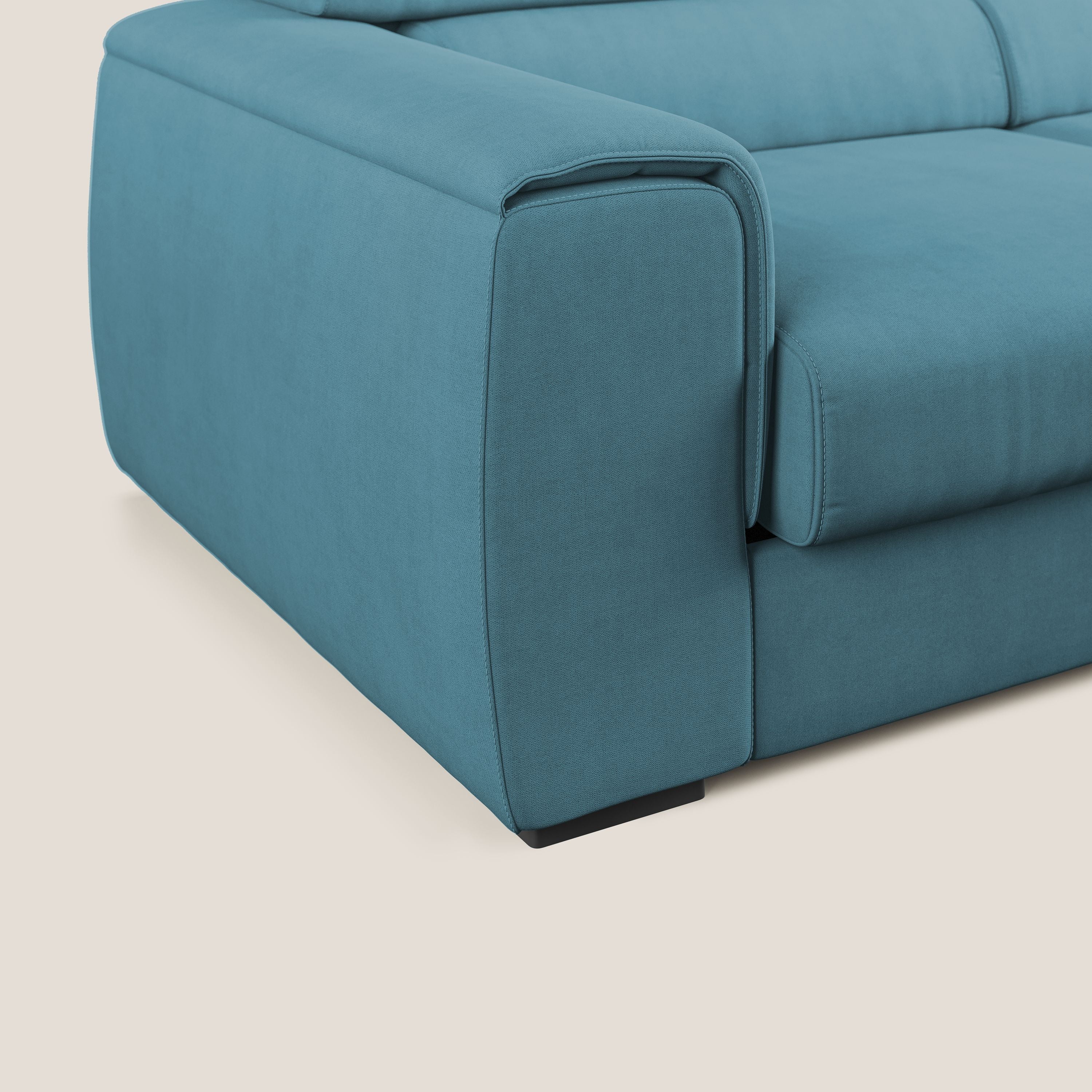 Zeno canapé linéaire avec pouf extractible en tissu doux imperméable T02 bleu ciel - Image 6