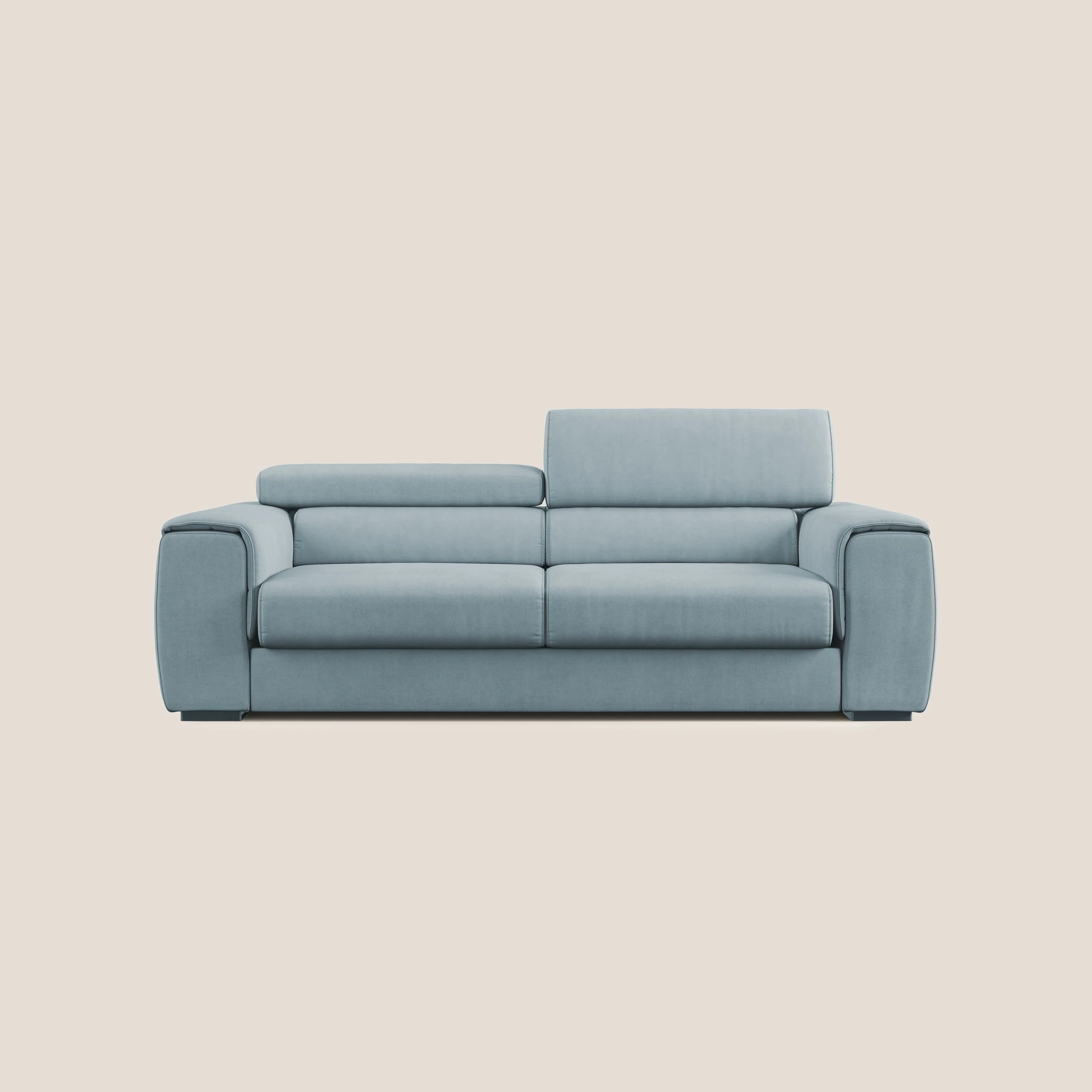 Zeno canapé linéaire avec pouf extractible en tissu doux imperméable T02 bleu gris