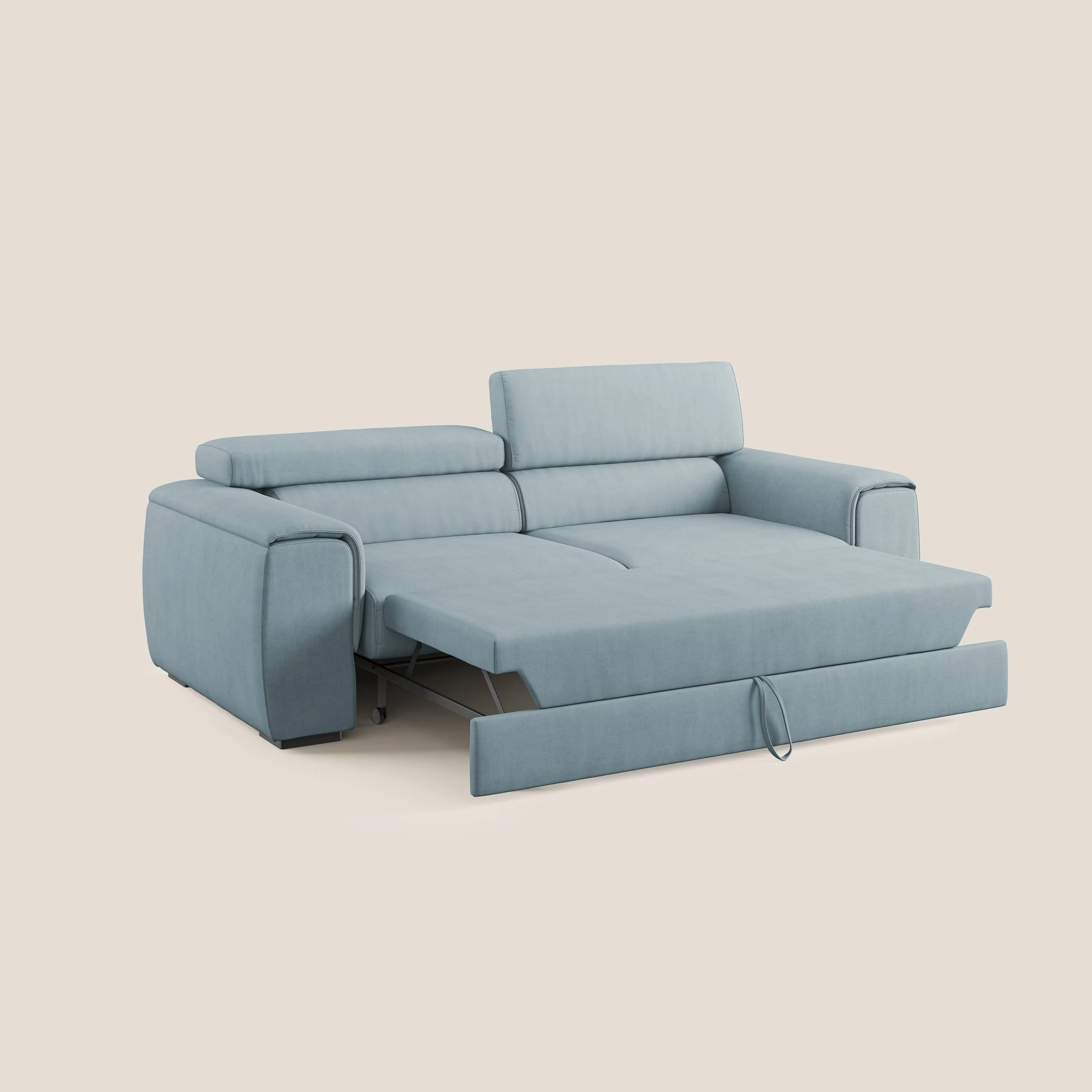 Zeno canapé linéaire avec pouf extractible en tissu doux imperméable T02 bleu gris - Image 2