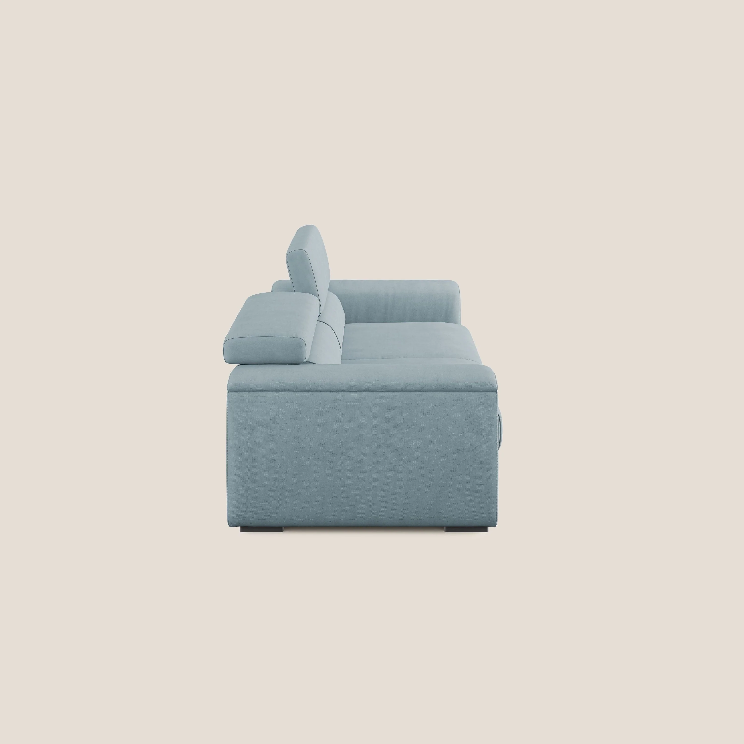 Zeno canapé linéaire avec pouf extractible en tissu doux imperméable T02 bleu gris - Image 4