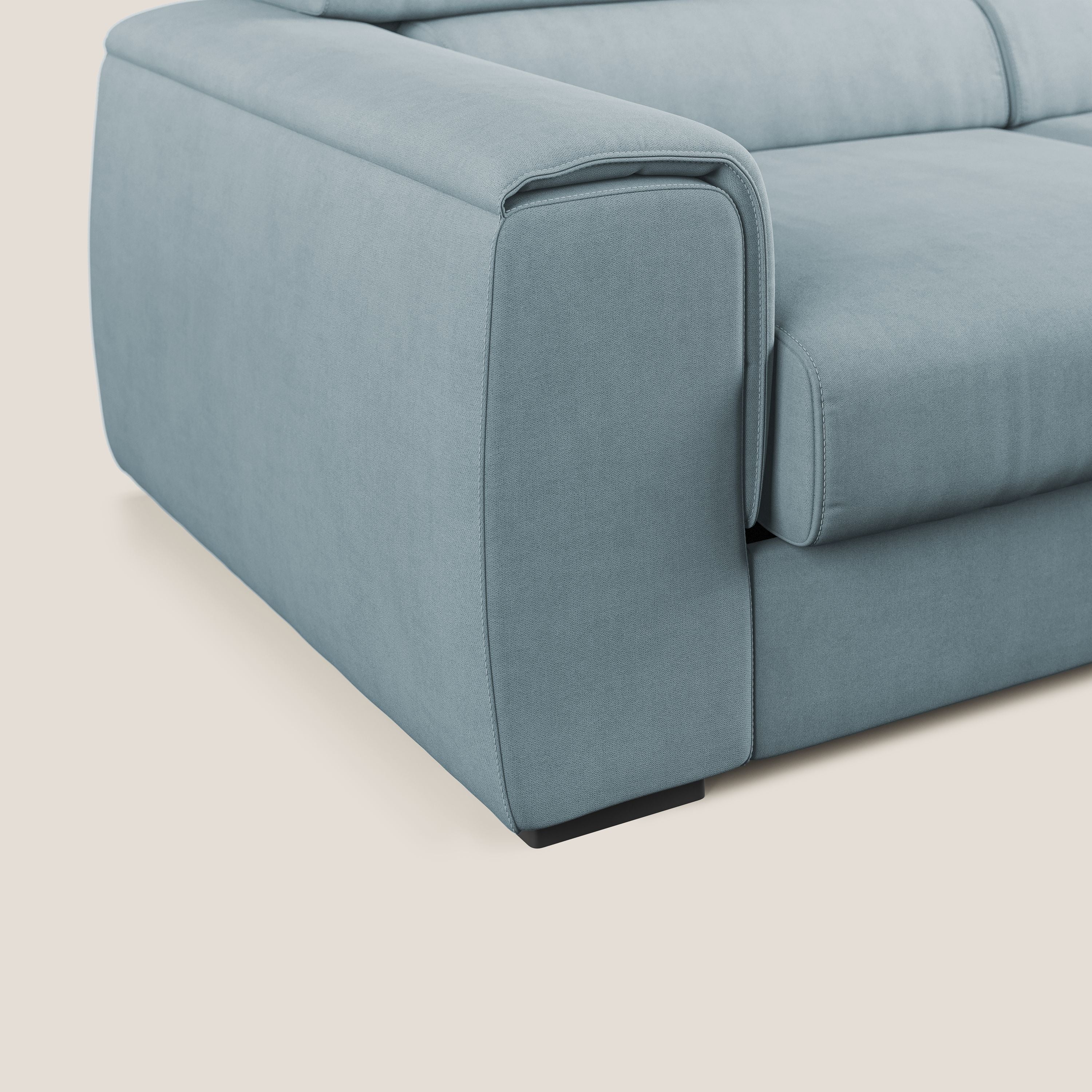 Zeno canapé linéaire avec pouf extractible en tissu doux imperméable T02 bleu gris - Image 6