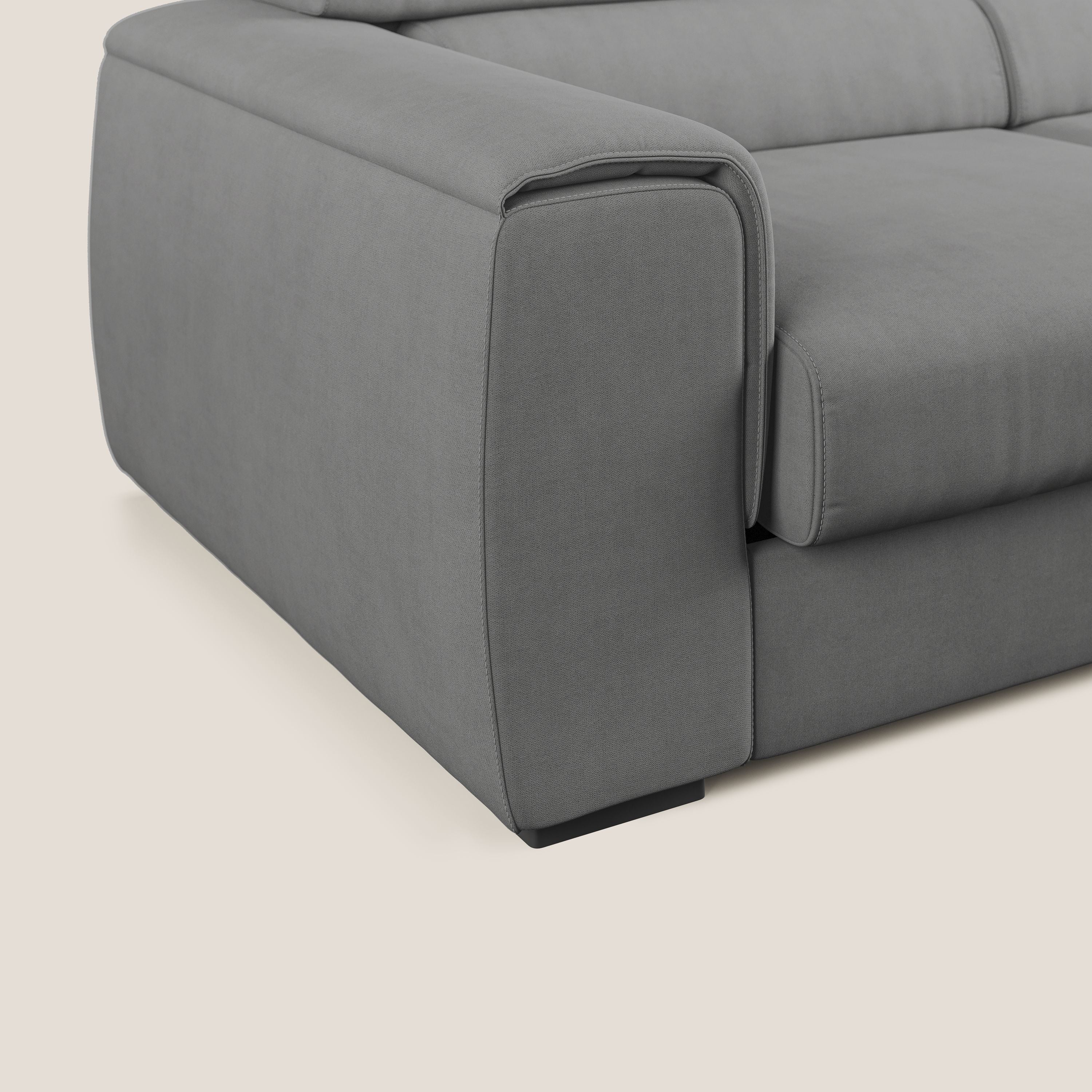 Zeno canapé linéaire avec pouf extractible en tissu doux imperméable T02 gris - Image 6